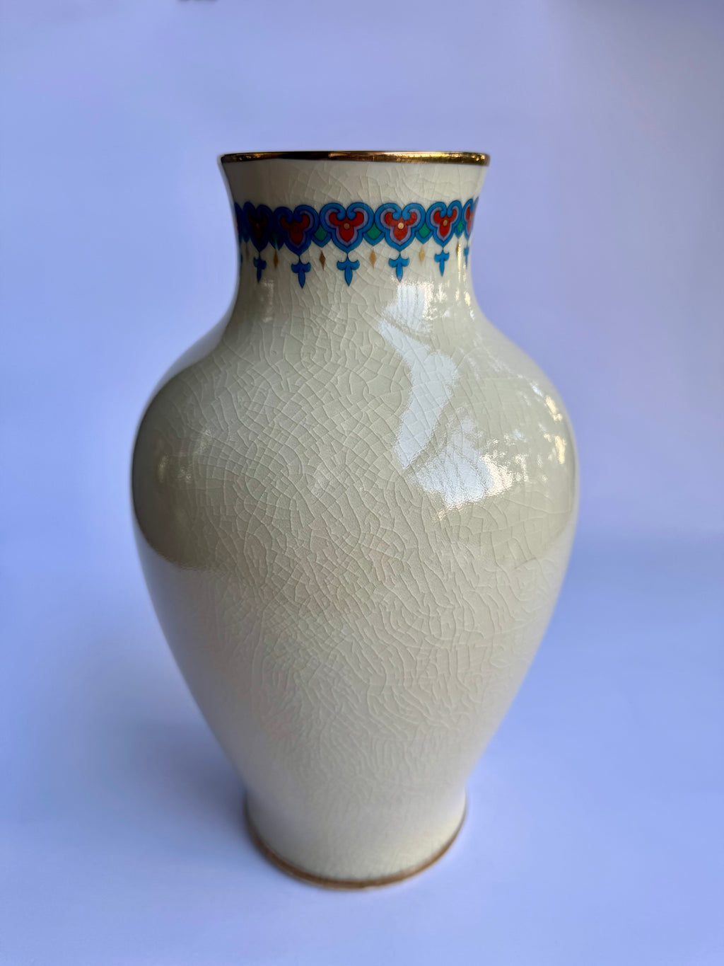 Japanese Satsuma Vase with Eagle & Pine Tree | Hand-Painted Crackle Glaze Art | Vintage Japanese Pottery