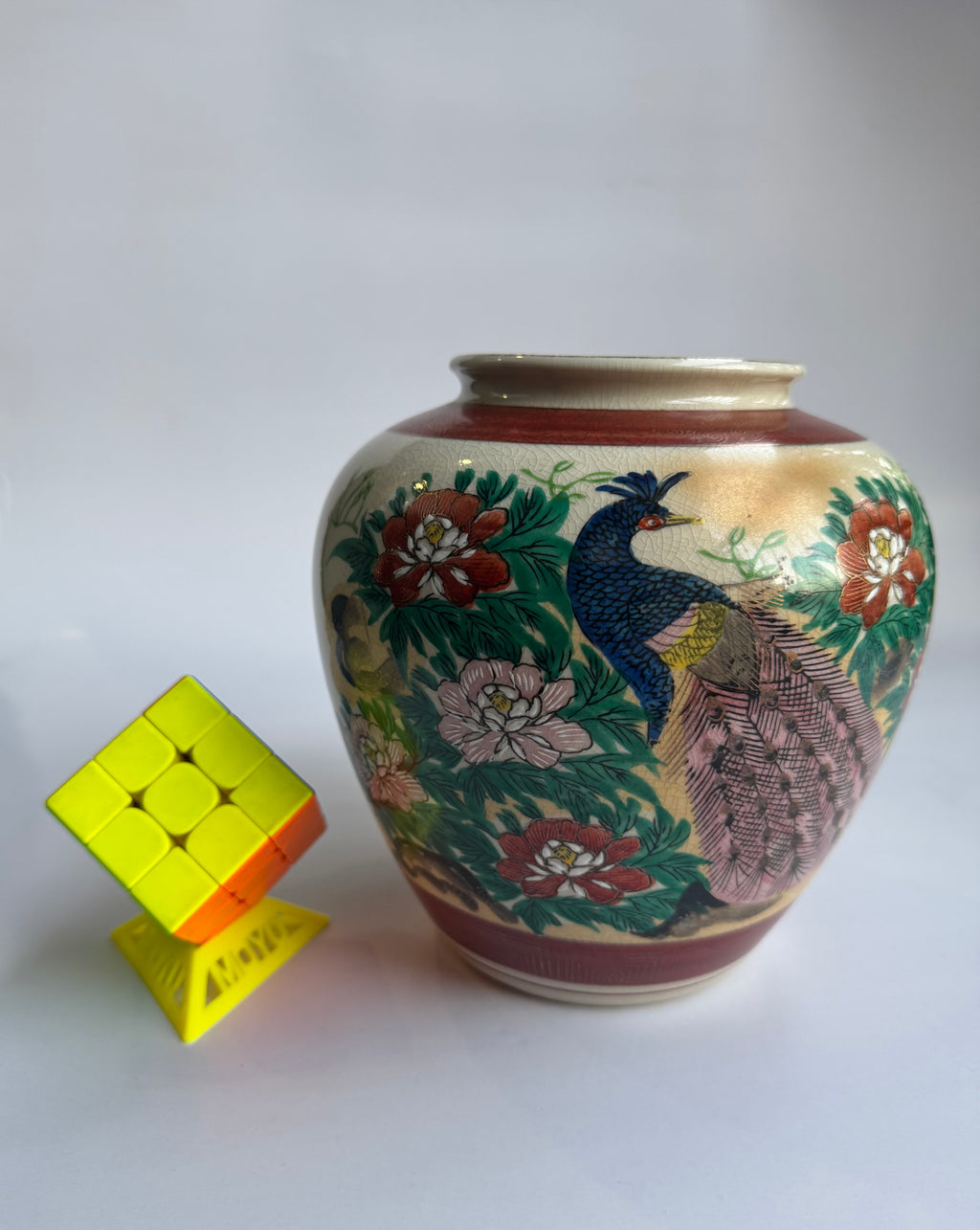 Kutani Porcelain Vase with Peacock & Peony Motifs - Hand-Painted Japanese Art