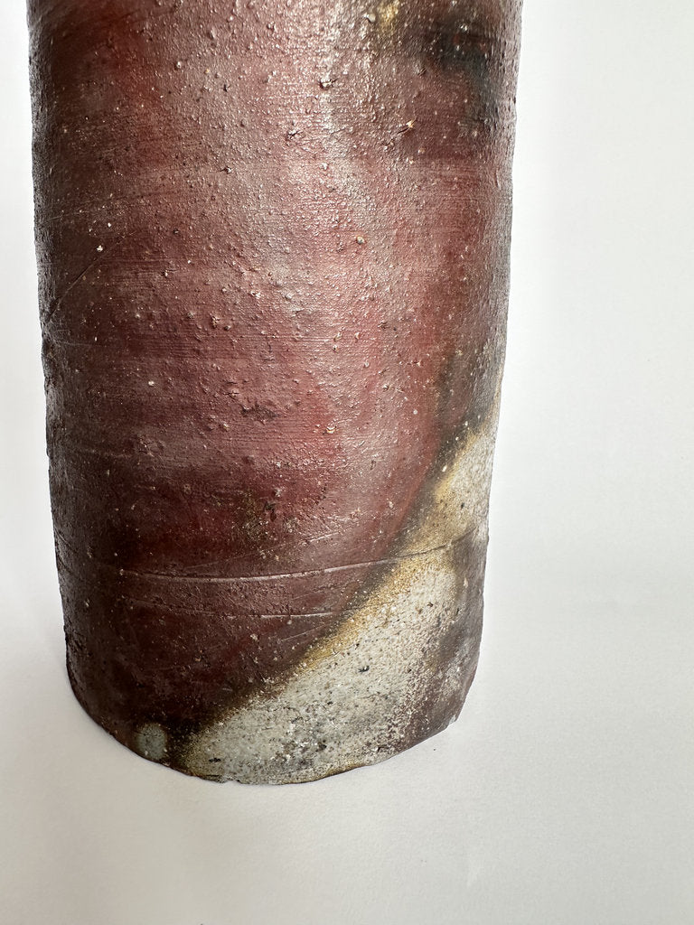 Close-up of a textured cylindrical object with a gradient from brown to gray.