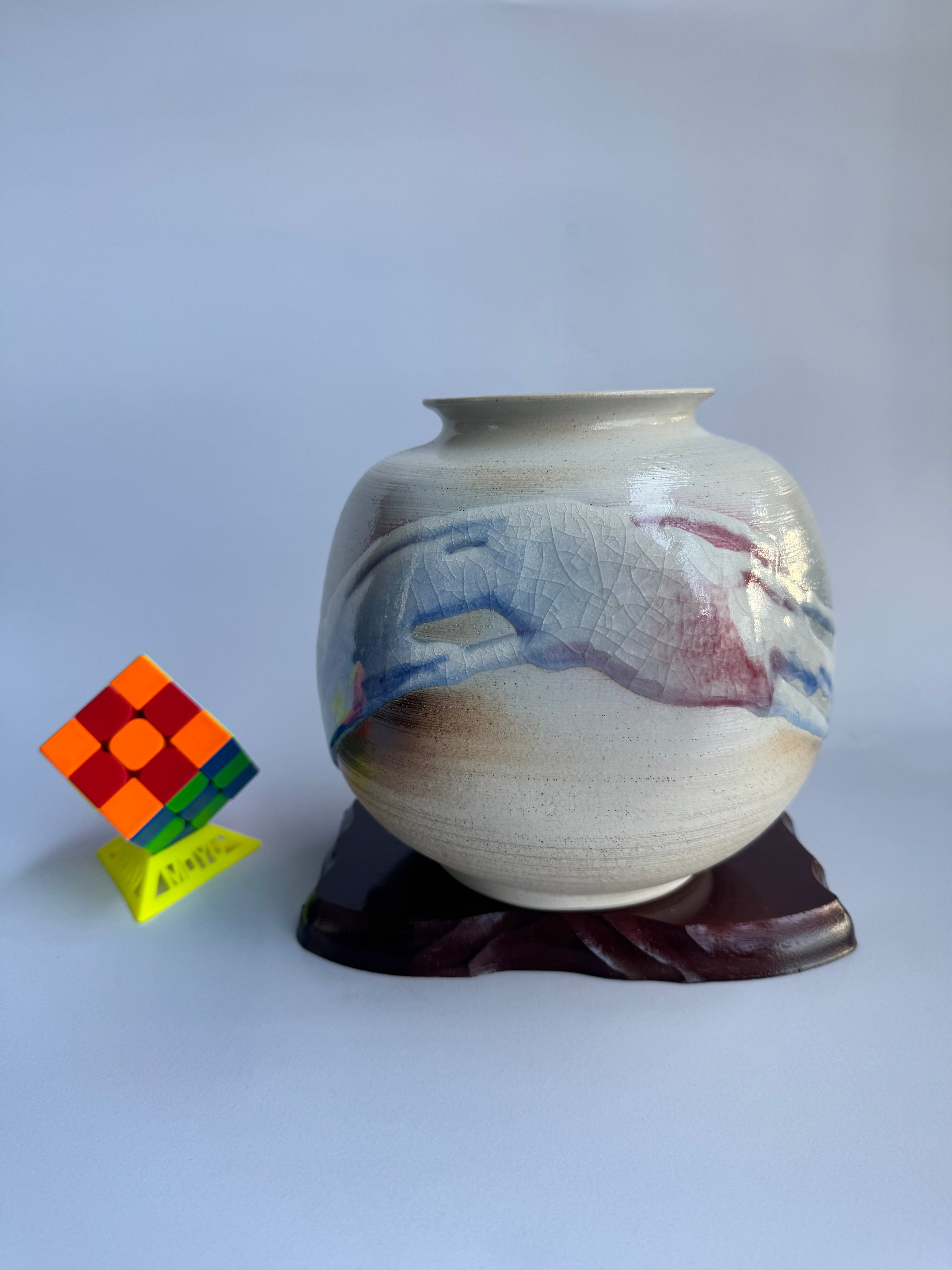“Kyoto Flow” Crackle-Glaze Art Vase | Contemporary Kyoto Pottery Inspired by River Motifs