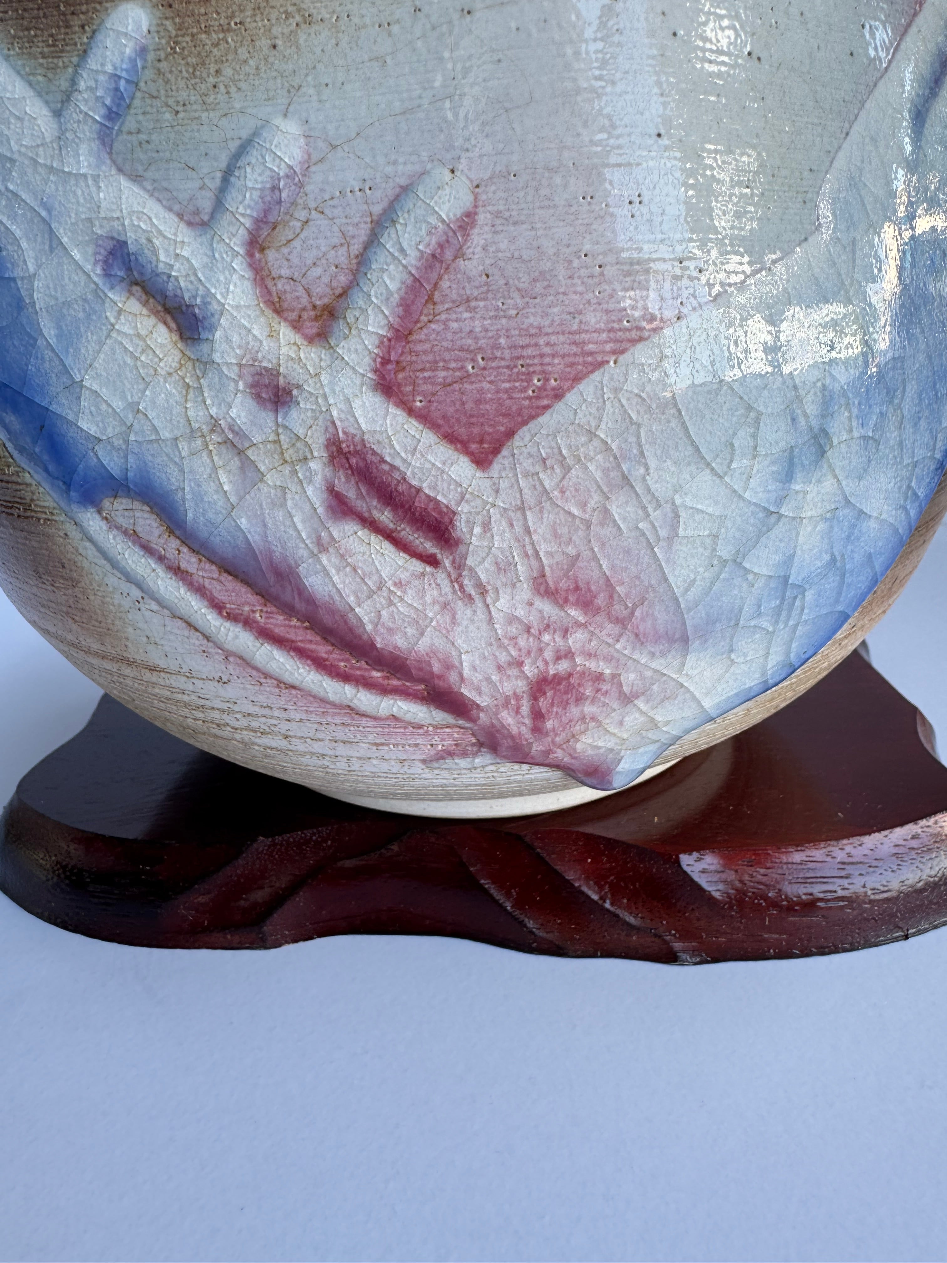 “Kyoto Flow” Crackle-Glaze Art Vase | Contemporary Kyoto Pottery Inspired by River Motifs