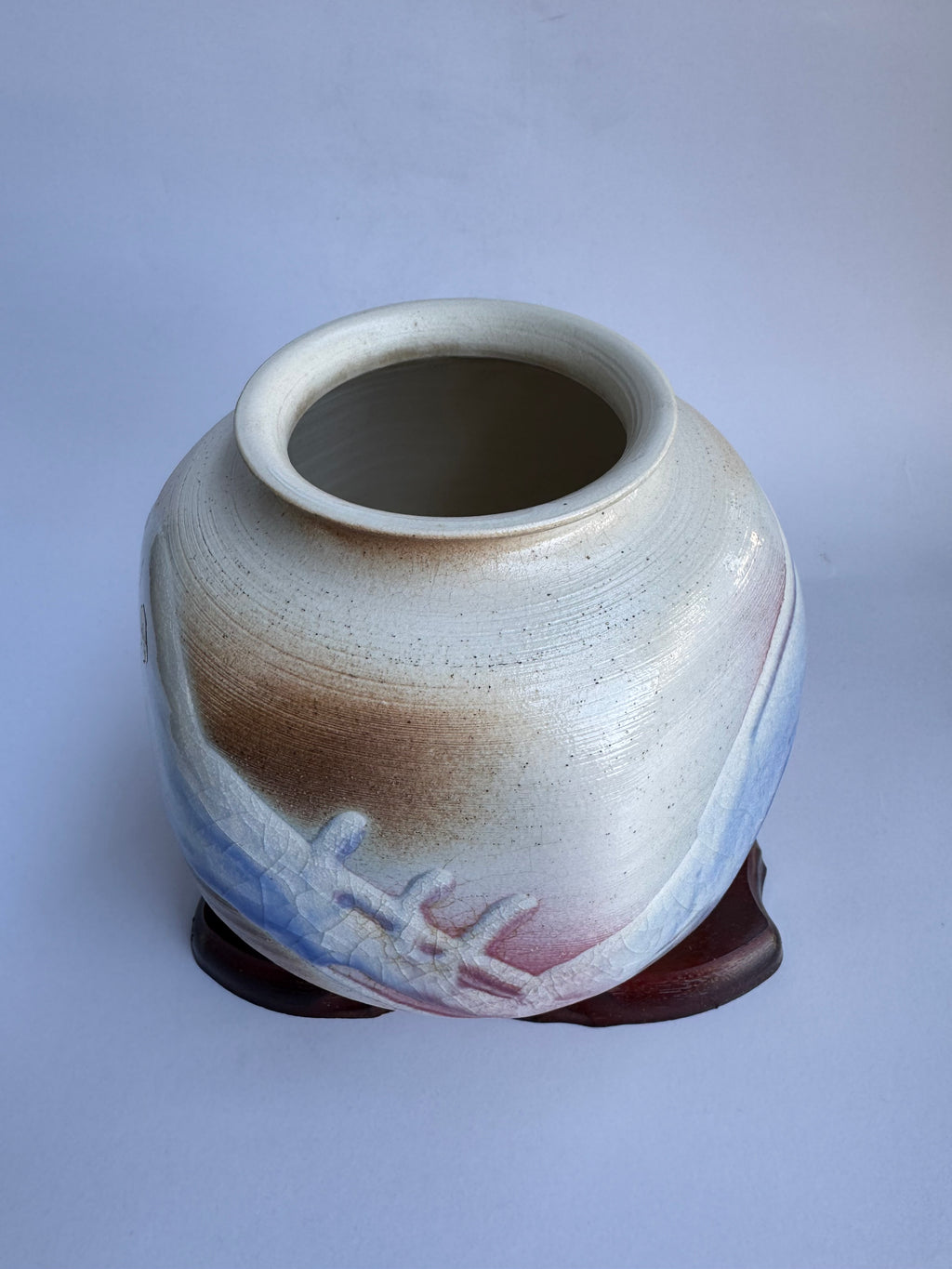 “Kyoto Flow” Crackle-Glaze Art Vase | Contemporary Kyoto Pottery Inspired by River Motifs