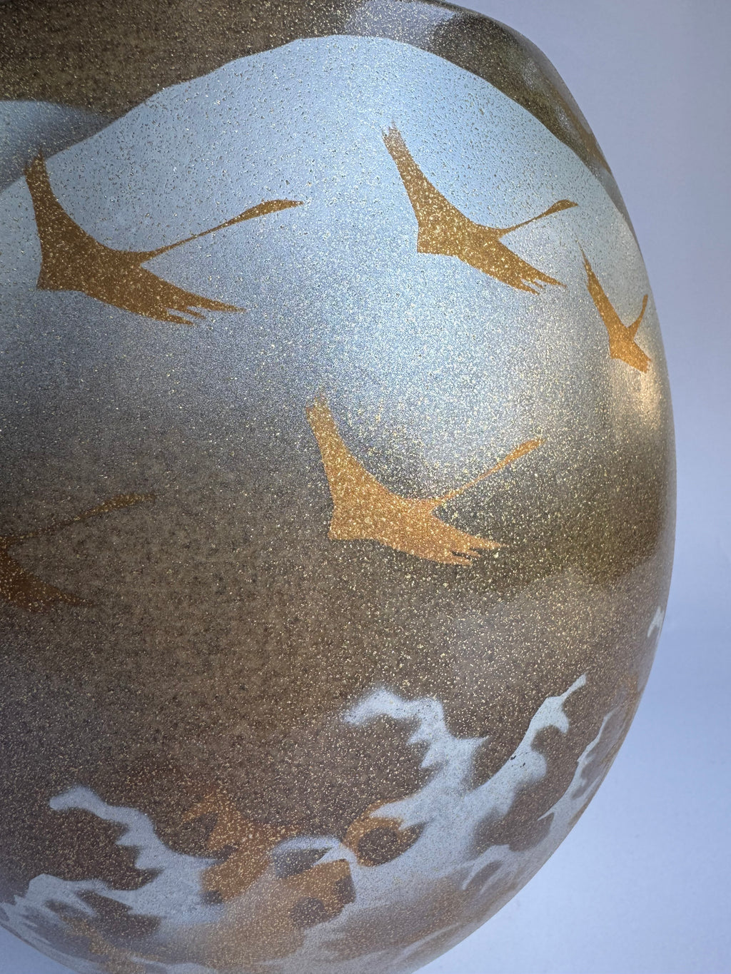 Vintage Kutani Vase with Flying Cranes & Clouds