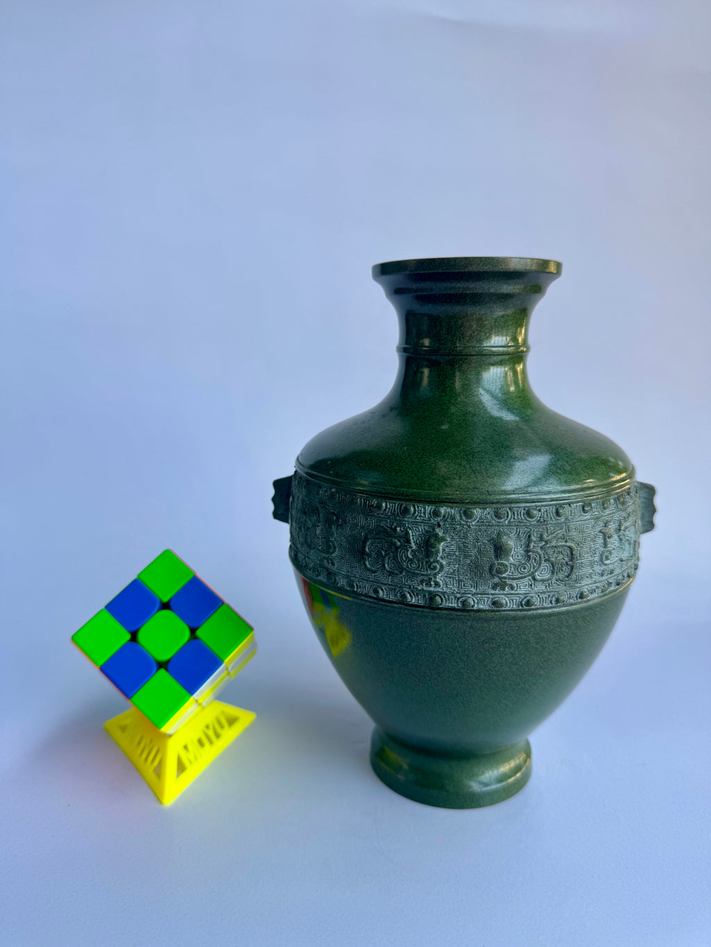 Japanese Green Bronze Vase with Raised Relief Motifs – Classic Traditional Shape – Vintage Japan