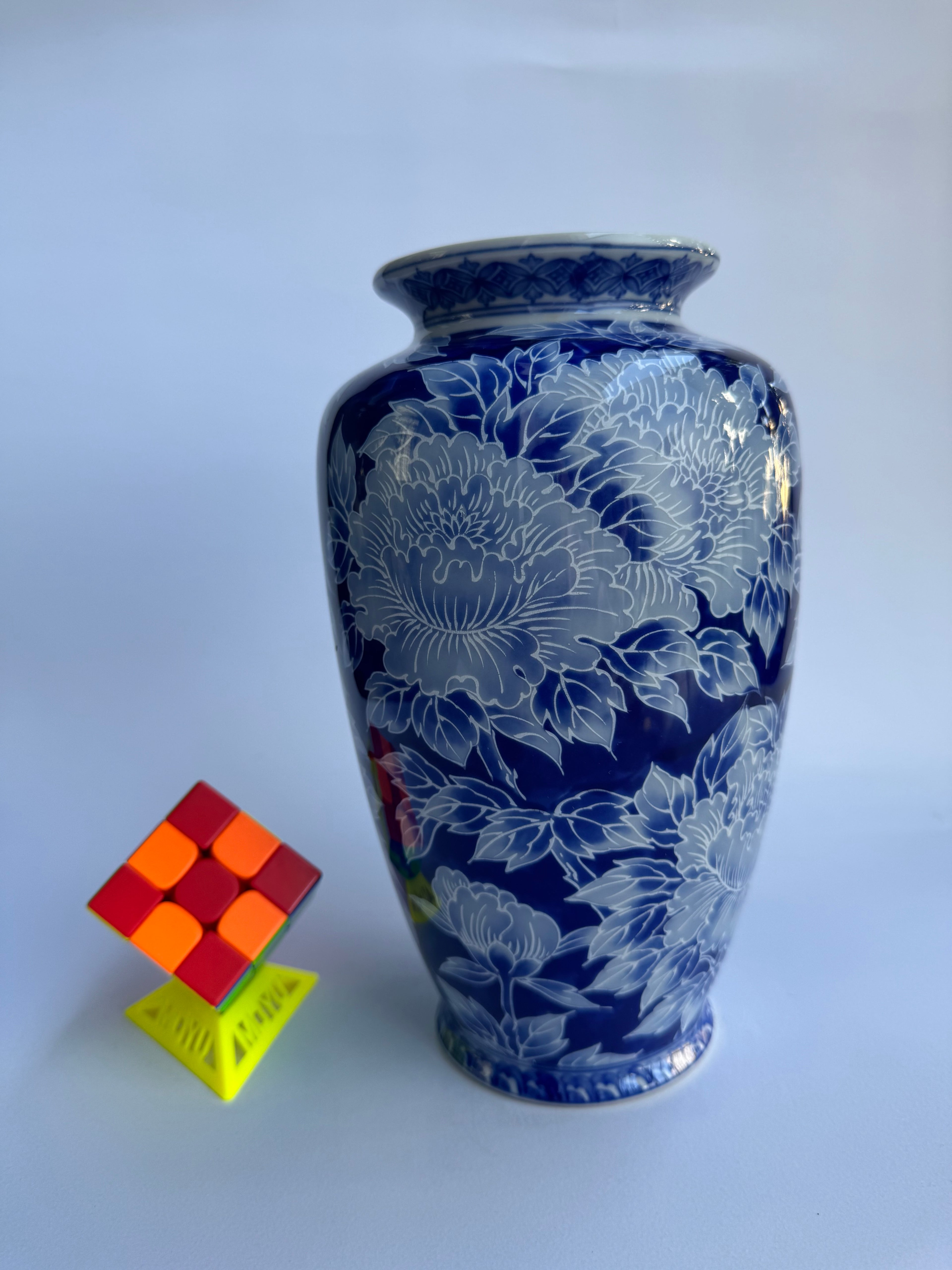 Arita Floral Vase | Blue & White Japanese Porcelain with Full-Body Peony Design