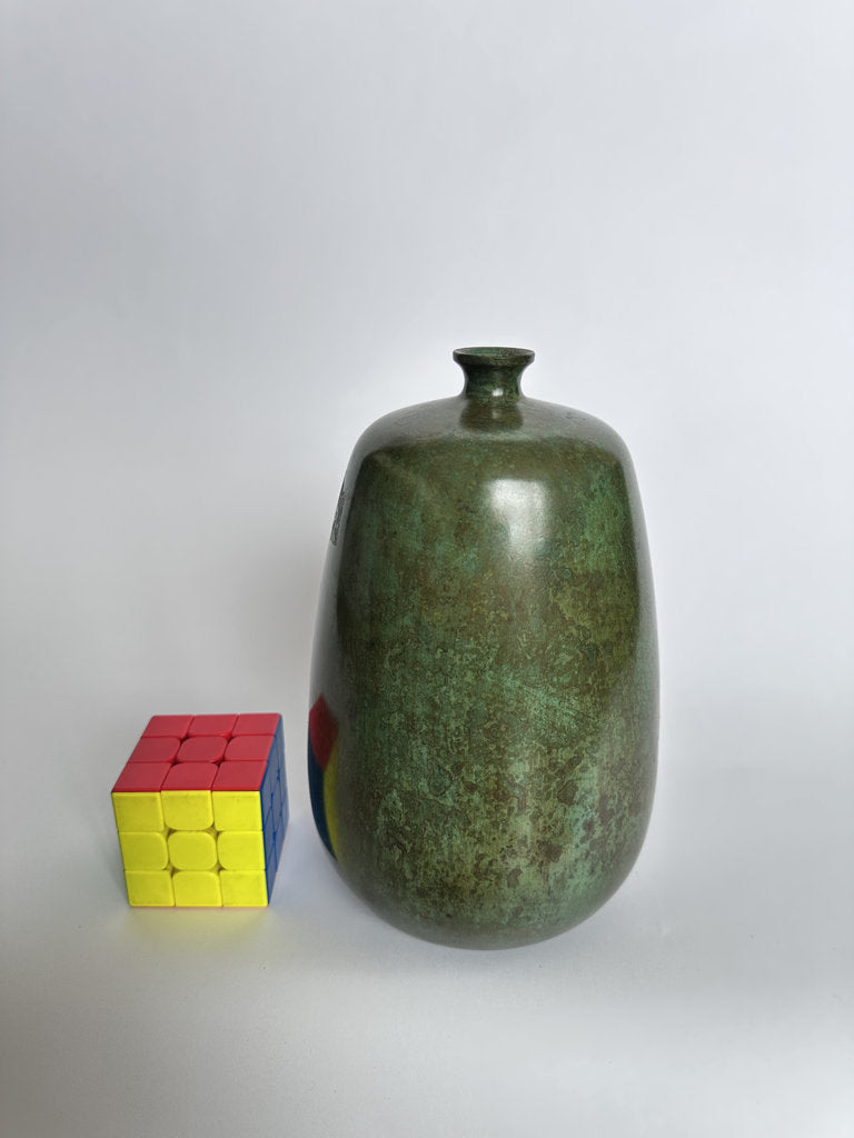 Japanese Bronze Hanaire Vase | Showa Era | Natural Rokushō Patina | Ube Industries