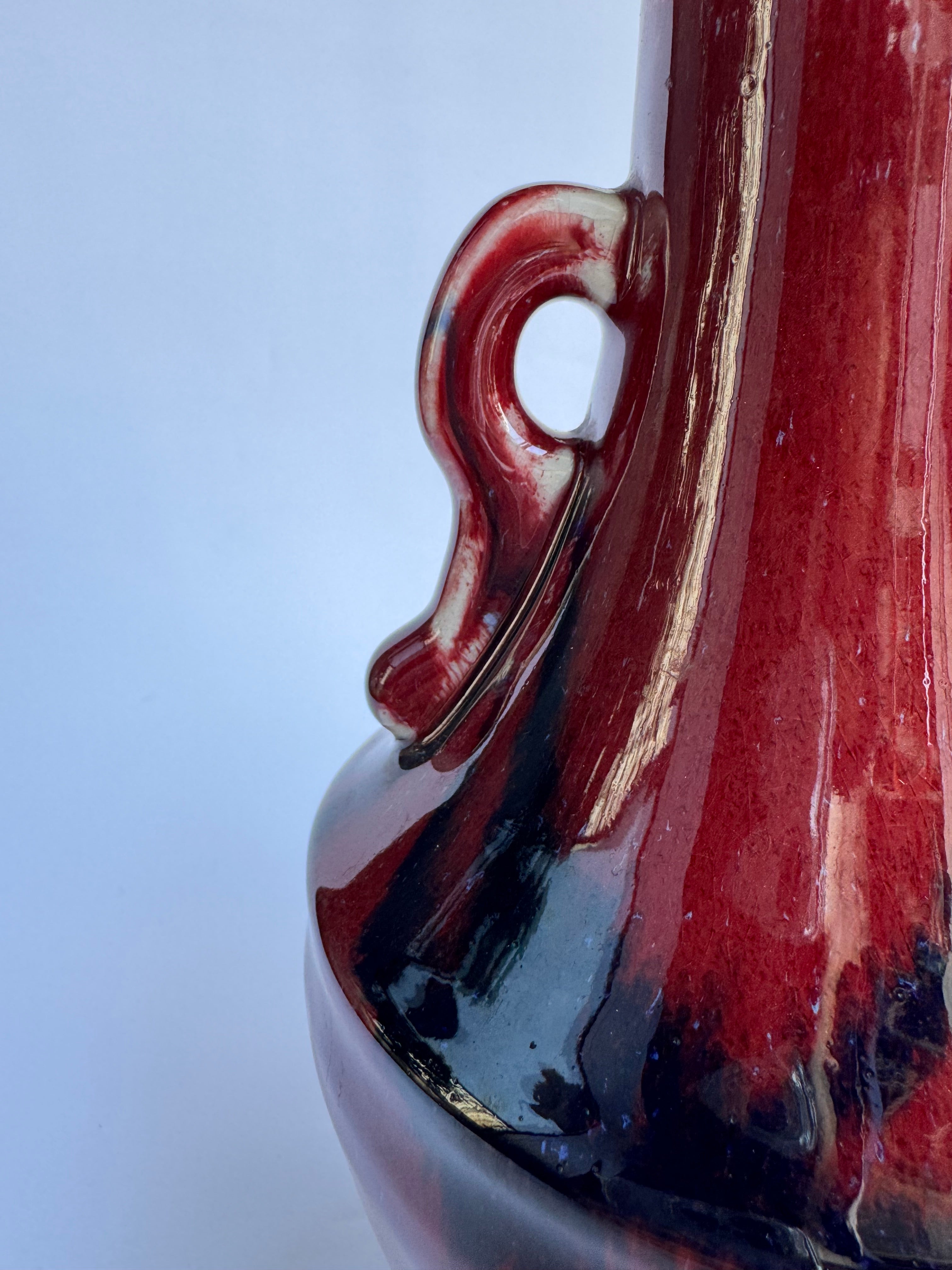 Japanese Ruby-Red & Indigo Drip Ceramic with Mono no Aware Aesthetic