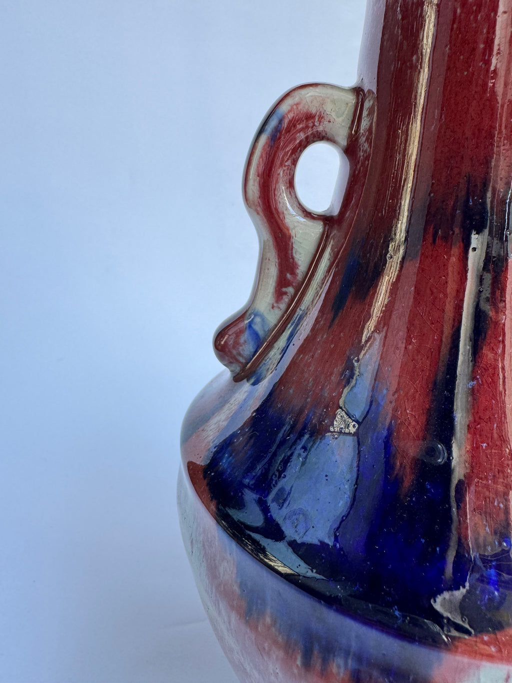 Japanese Ruby-Red & Indigo Drip Ceramic with Mono no Aware Aesthetic
