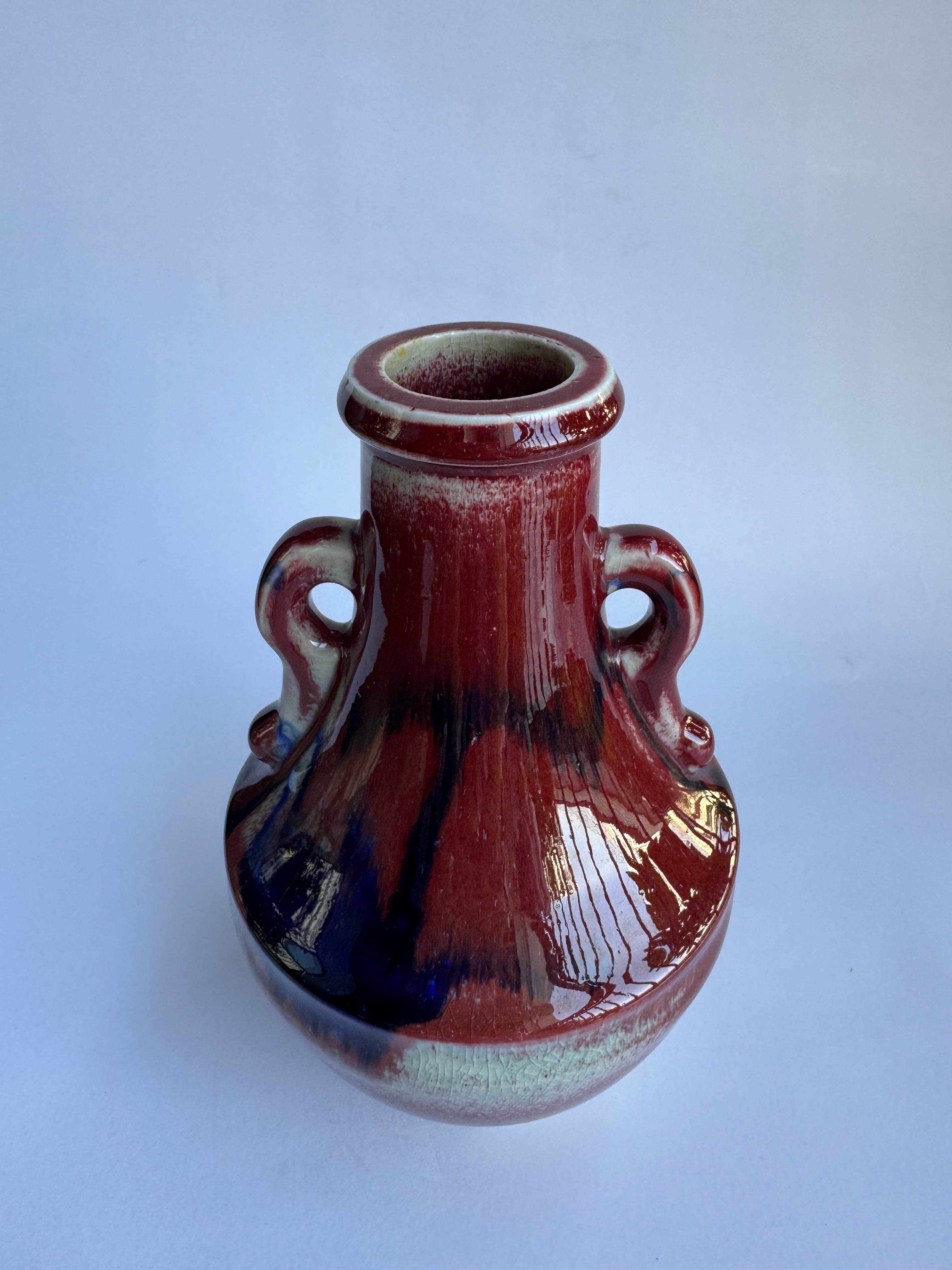 Japanese Ruby-Red & Indigo Drip Ceramic with Mono no Aware Aesthetic