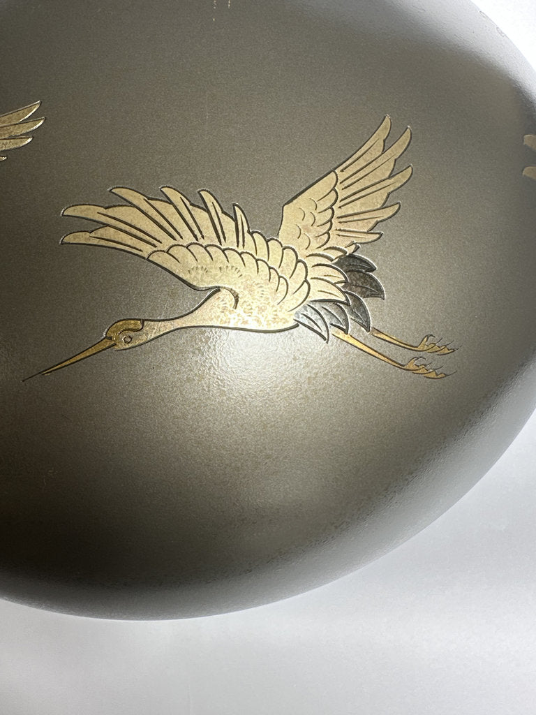 Pair Japanese Bronze Vases | Meiji–Taishō | Flying Cranes Gold Silver Zōgan