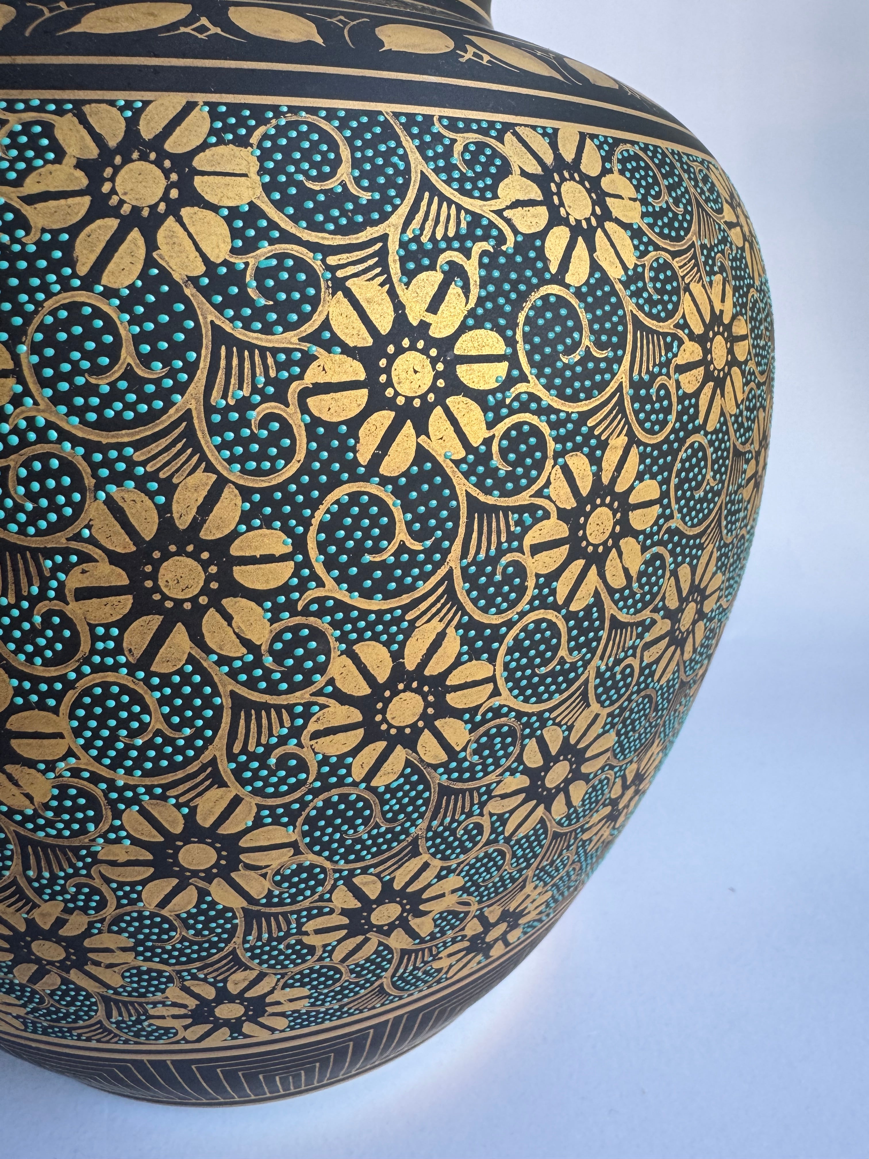 Kutani Gold-Decorated Chrysanthemum Vase - Jade Green Glaze | Vintage Japanese Art Pottery