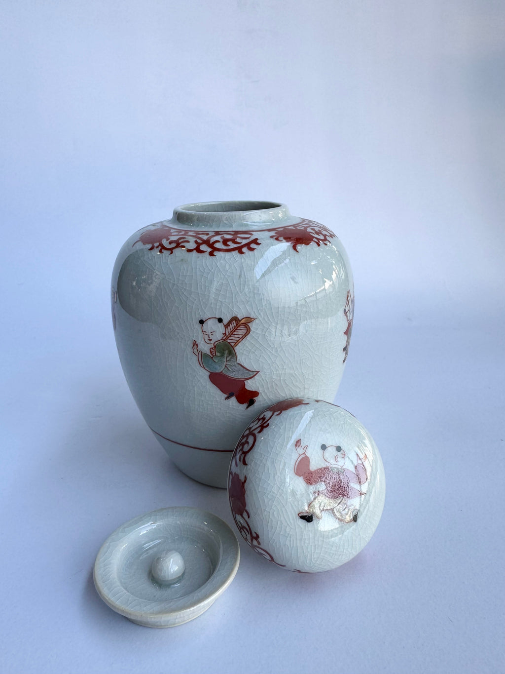 Arita Red & White Lidded Jar – Vintage Japanese Tea Canister