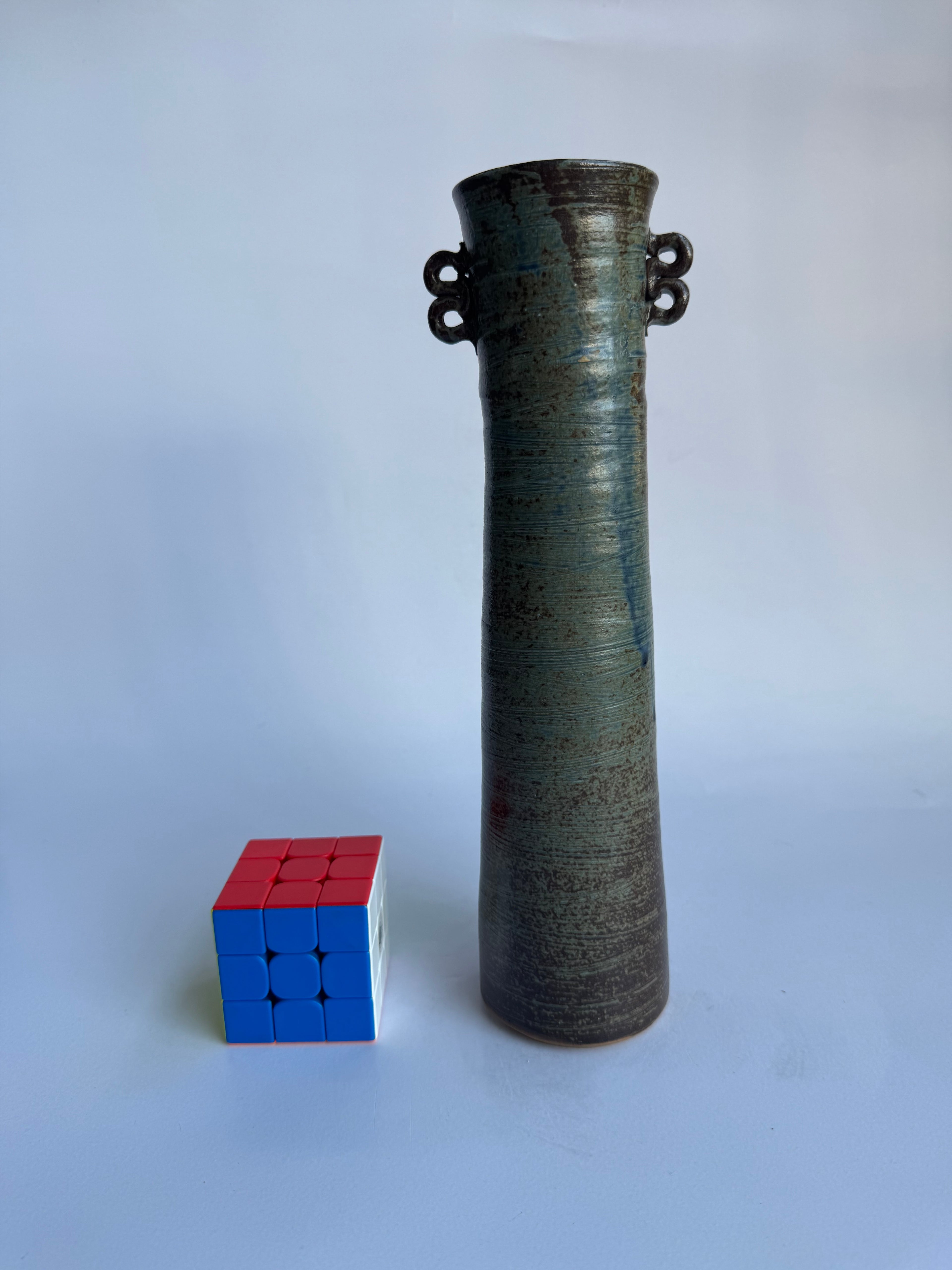 Vintage Bizen Ikebana Vase with Rare Green Hidasuki Fire Marks | Japanese Pottery Art