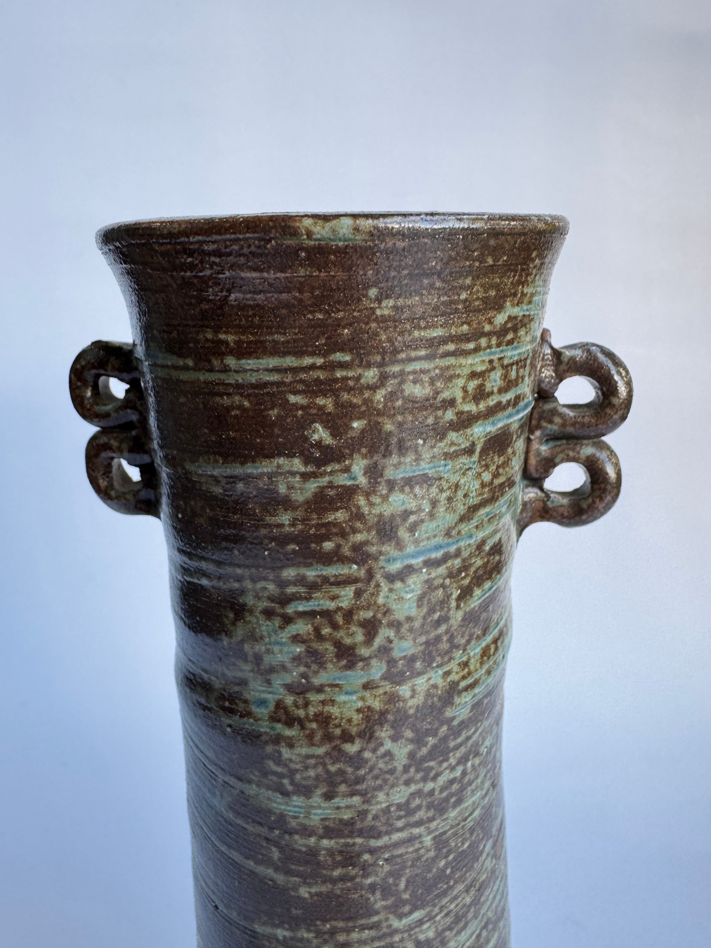 Vintage Bizen Ikebana Vase with Rare Green Hidasuki Fire Marks | Japanese Pottery Art