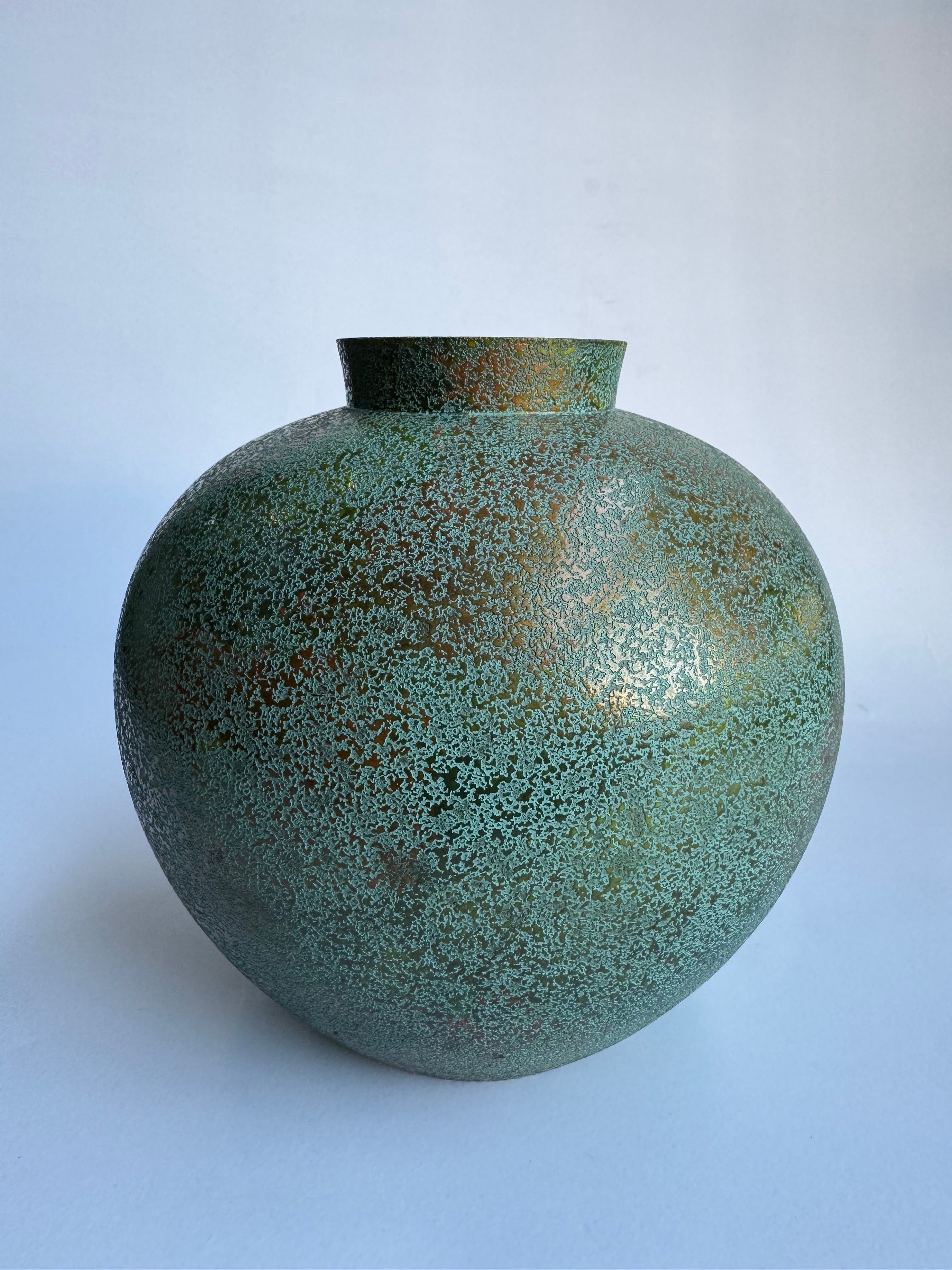 Japanese Bronze Vase with Speckled Green Sesame Patina