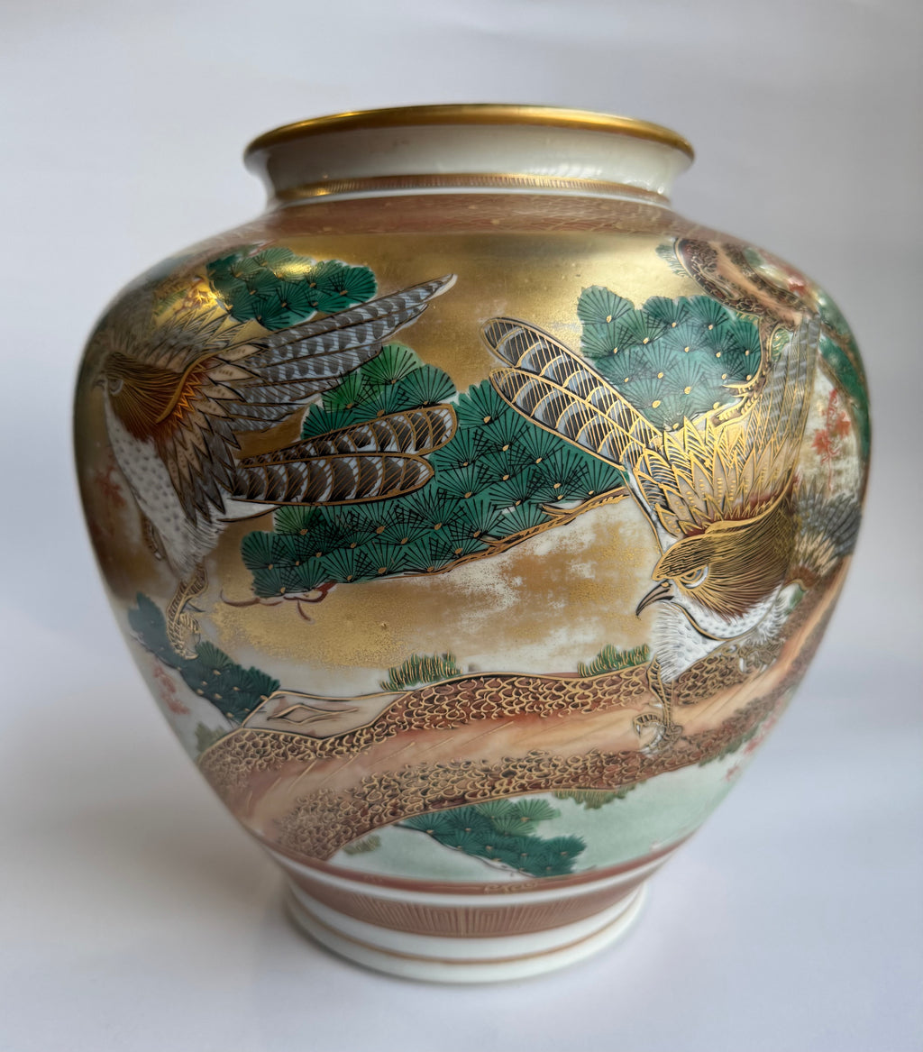 Kutani Gold Vase with Hawk & Pine