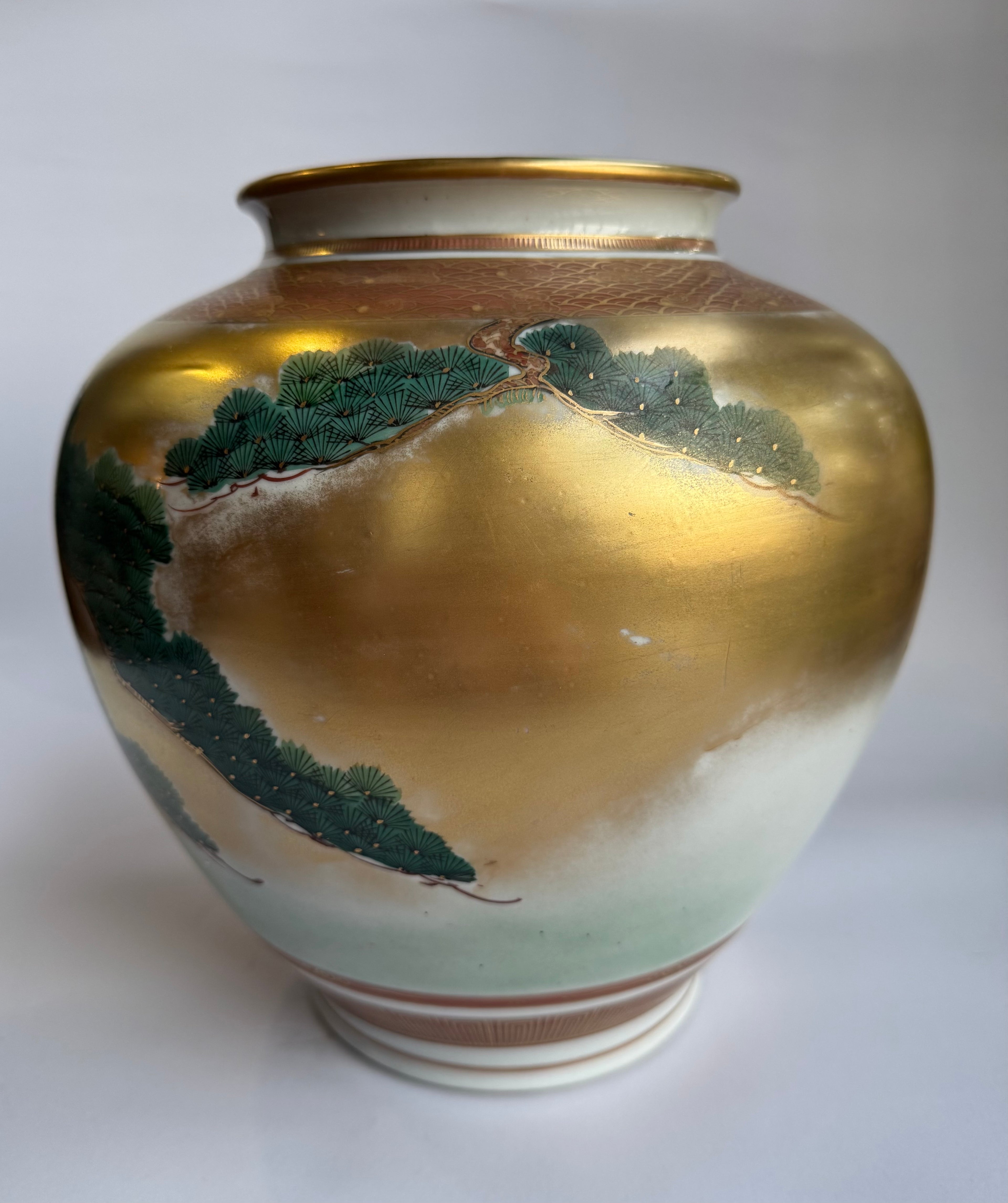 Kutani Gold Vase with Hawk & Pine | Premium Vintage Japanese Art