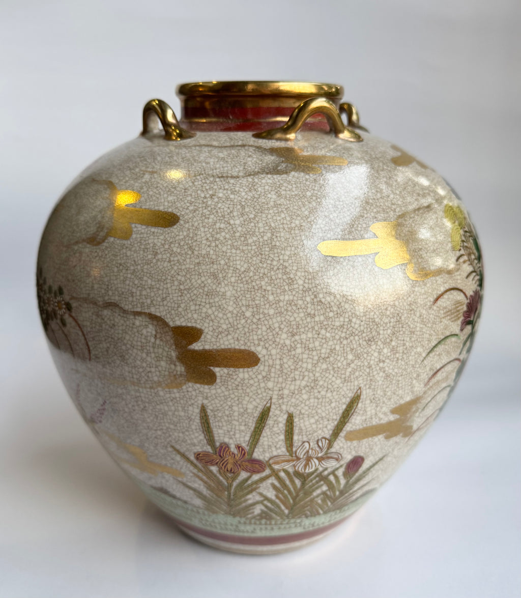 Satsuma Meiji Vase with Handles | Hand-Painted Floral & Bird Art