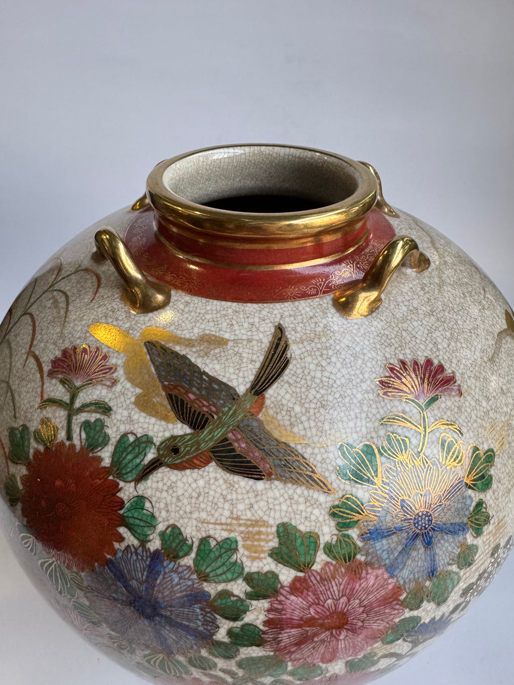 Satsuma Meiji Vase with Handles | Hand-Painted Floral & Bird Art