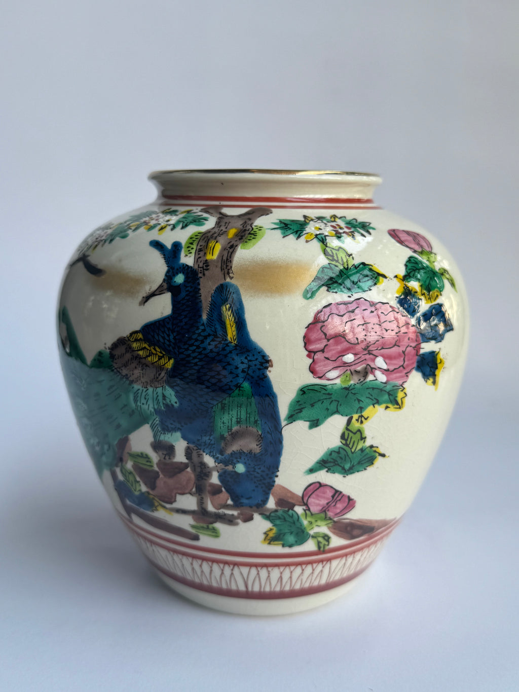 Kutani Vase - Peacock & Peony Design, Vintage Japanese Porcelain