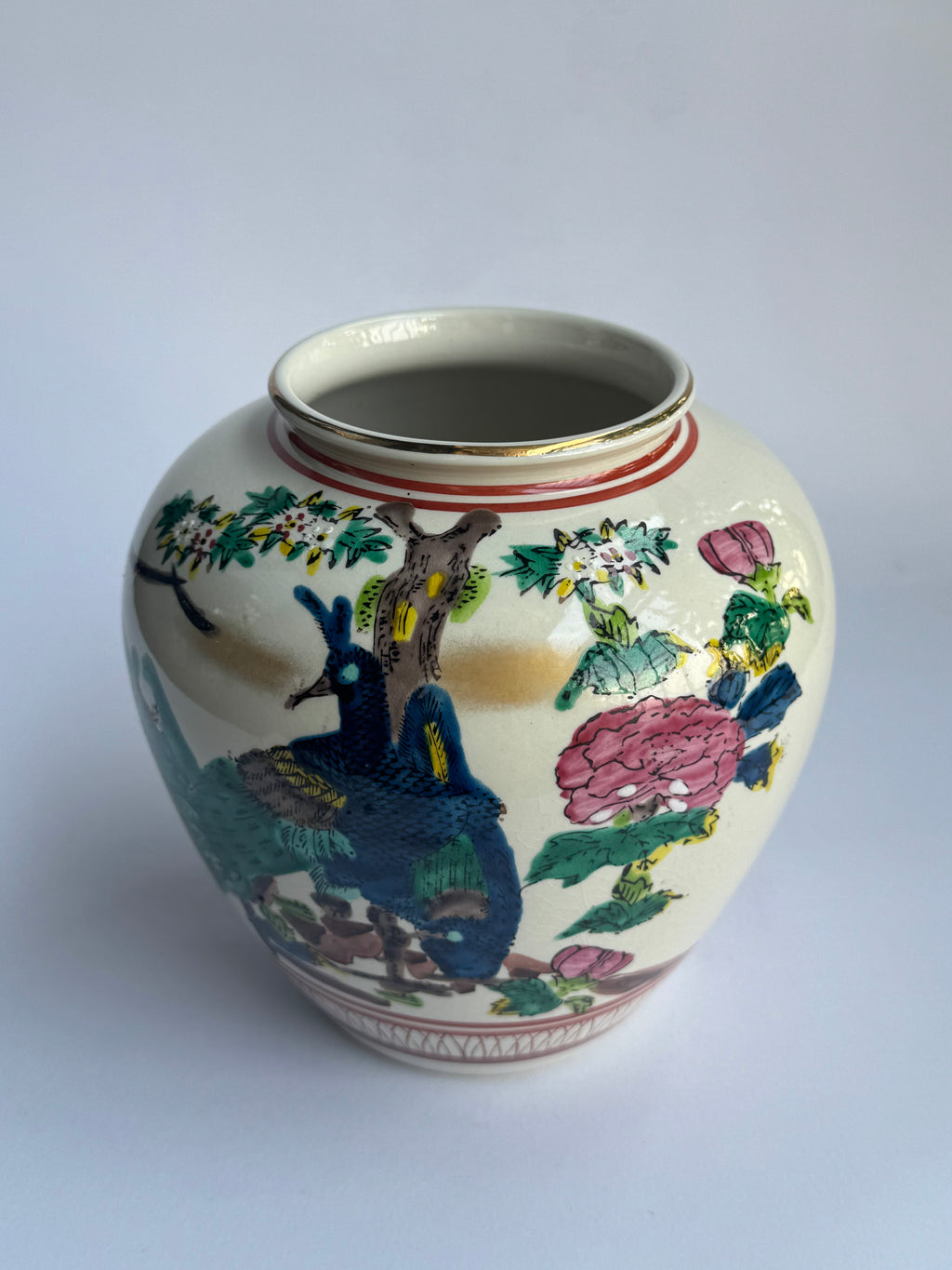 Kutani Vase - Peacock & Peony Design, Vintage Japanese Porcelain