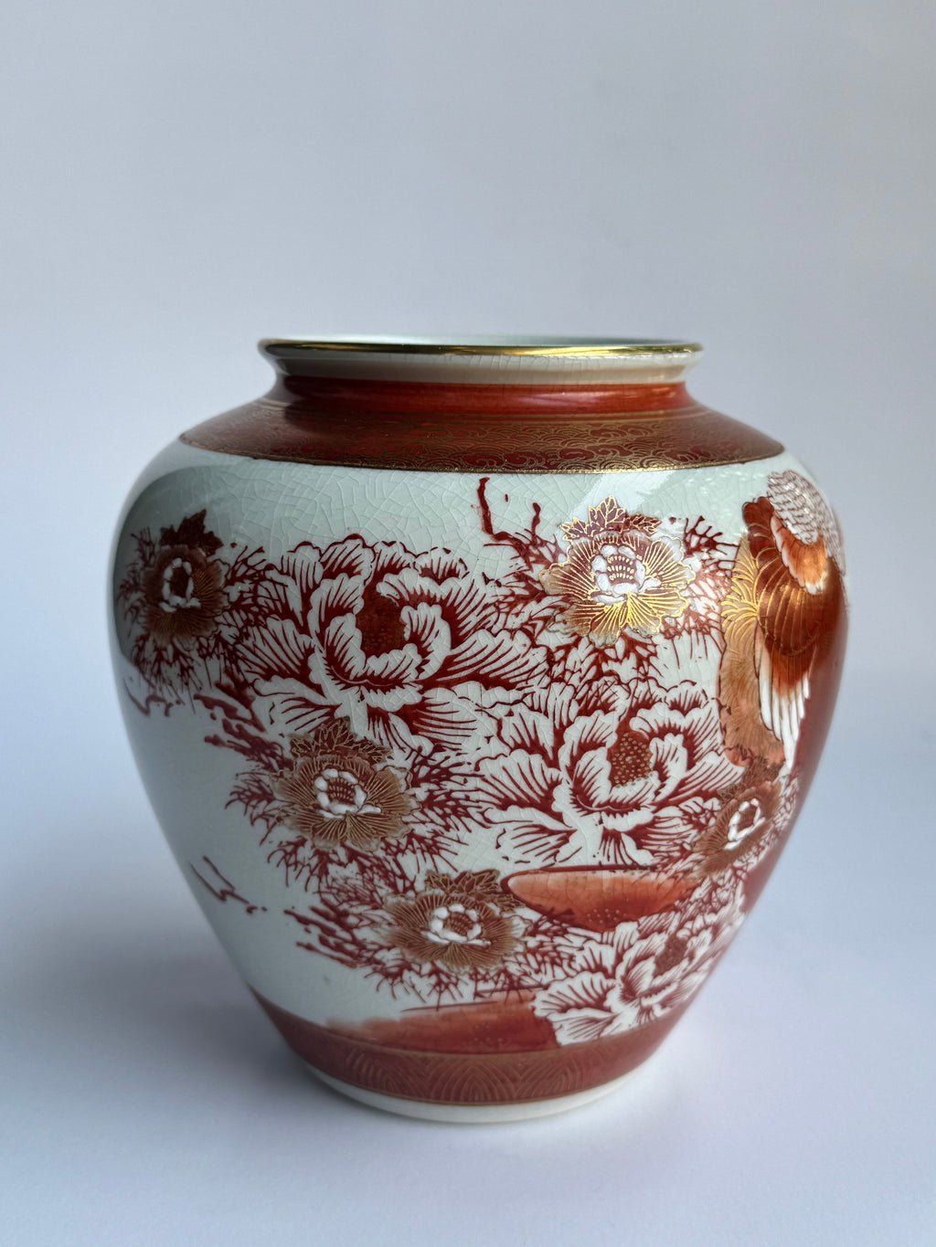 Vintage Kutani Vase - Red Glaze Hand-Painted Japanese Porcelain