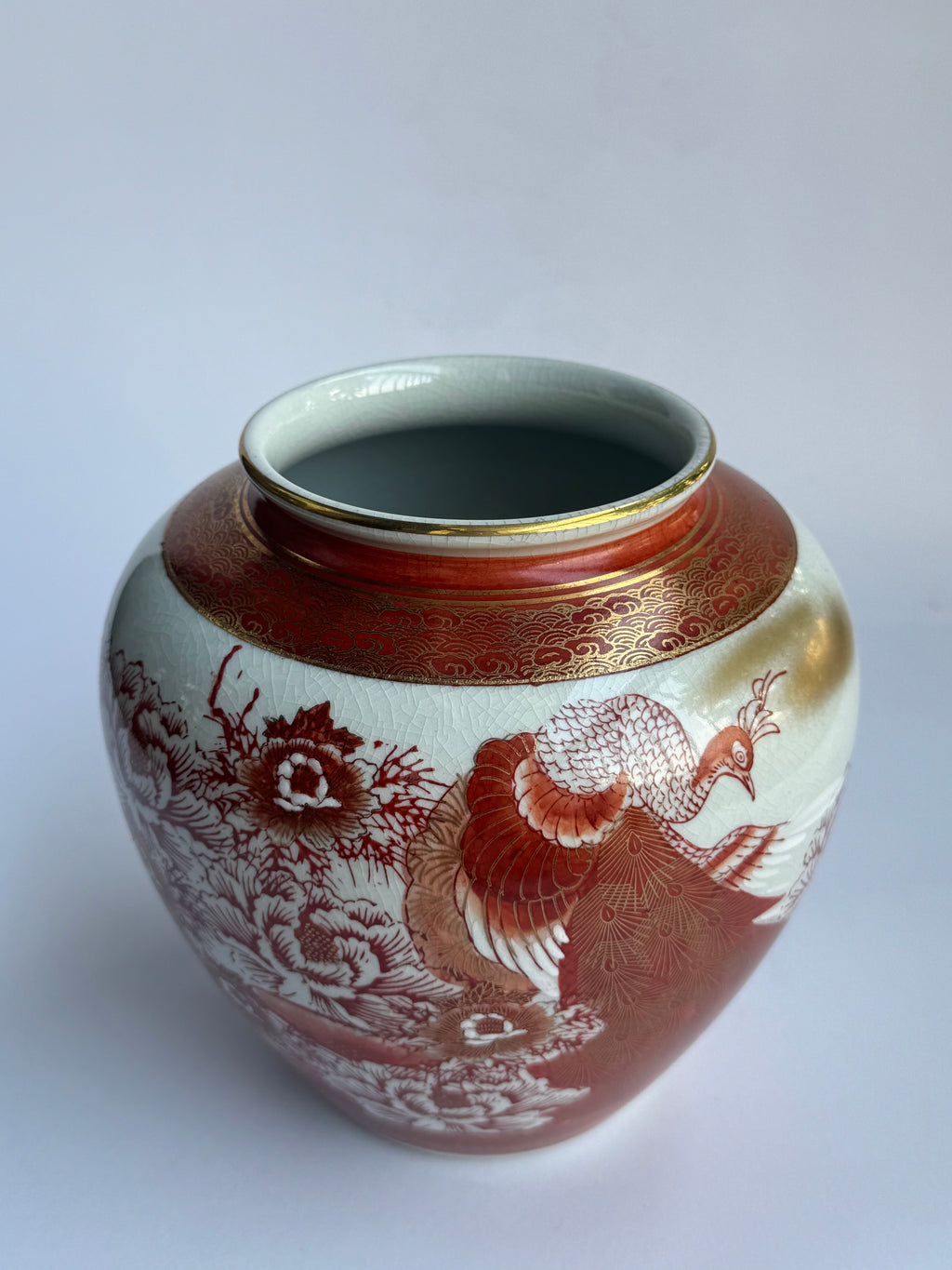 Vintage Kutani Vase - Red Glaze Hand-Painted Japanese Porcelain