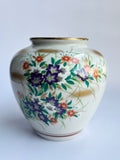 Kutani Small Purple Floral Vase , Hand-Painted Japanese Vintage Ceramic Art