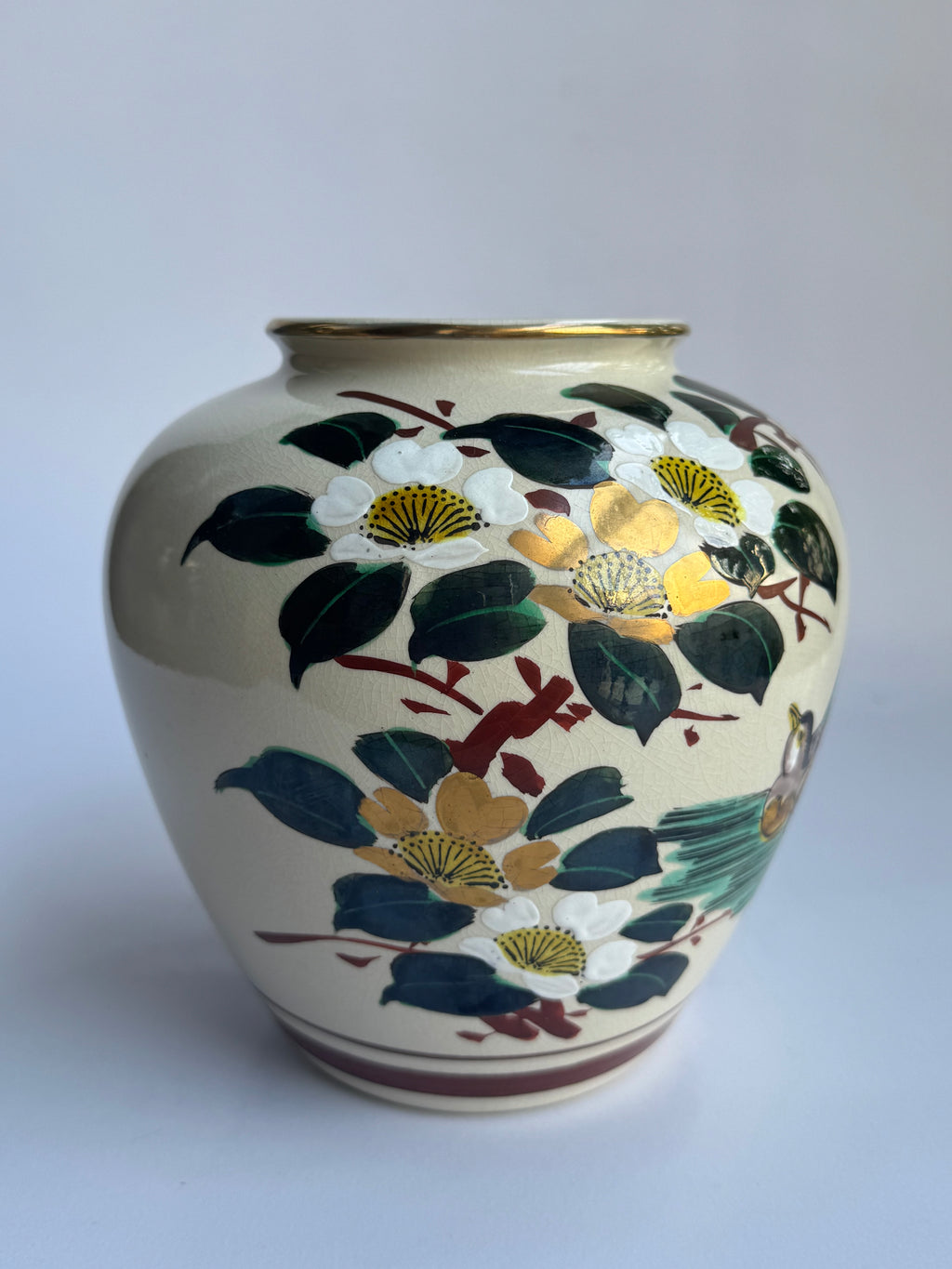 Vintage Kutani Vase with Mandarin Ducks & Golden Blossoms - Hand-Painted Japanese Art