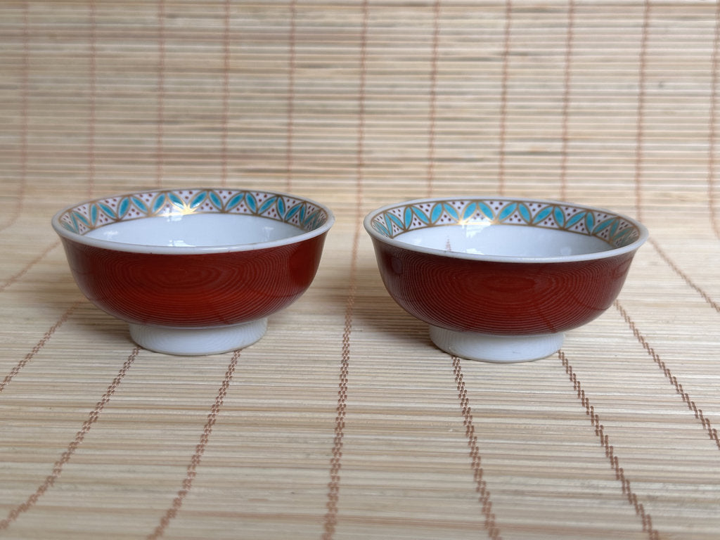 Kutani Kitayama Sake Cup Pair — Dragon & Fire Horse, Aka-e
