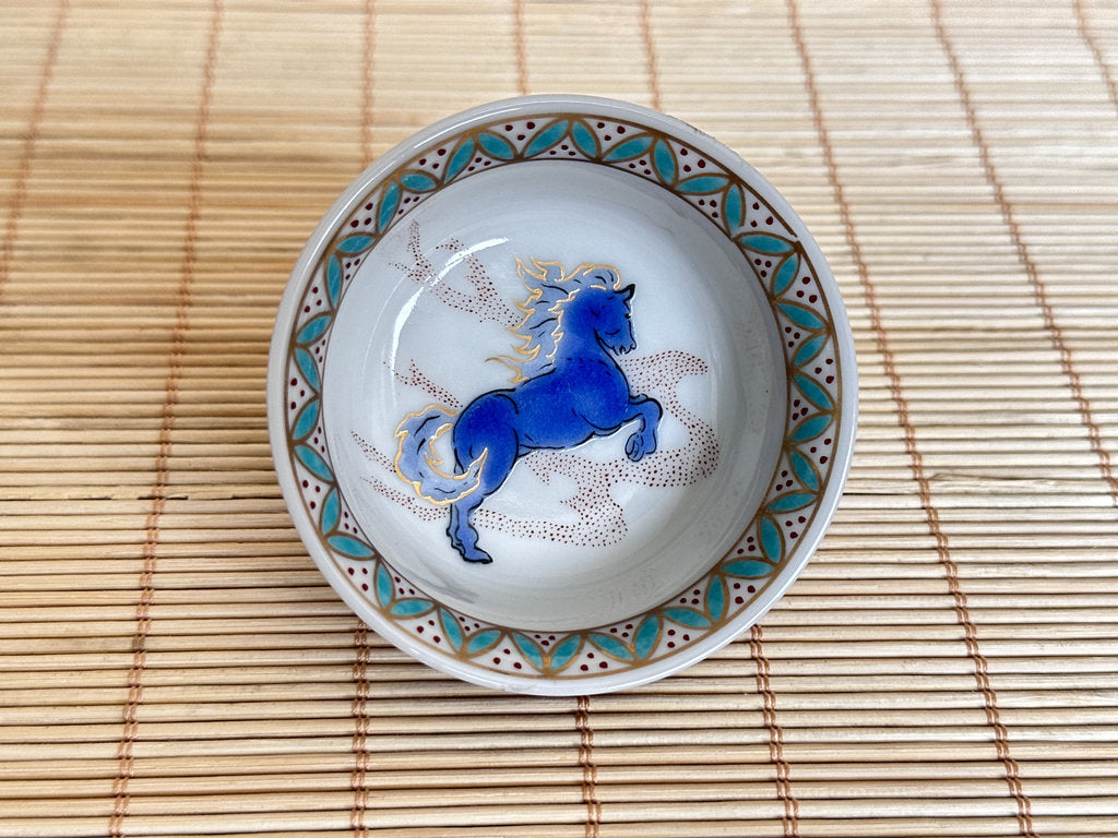 Kutani Kitayama Sake Cup Pair — Dragon & Fire Horse, Aka-e