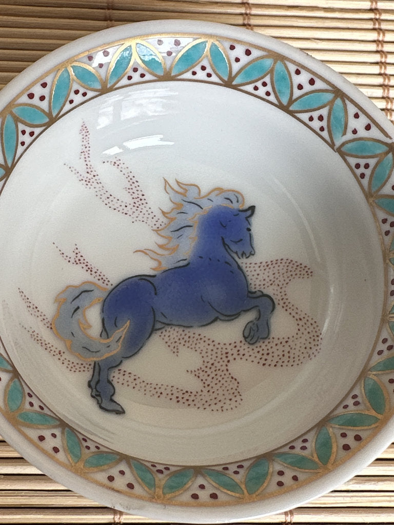 Kutani Kitayama Sake Cup Pair — Dragon & Fire Horse, Aka-e