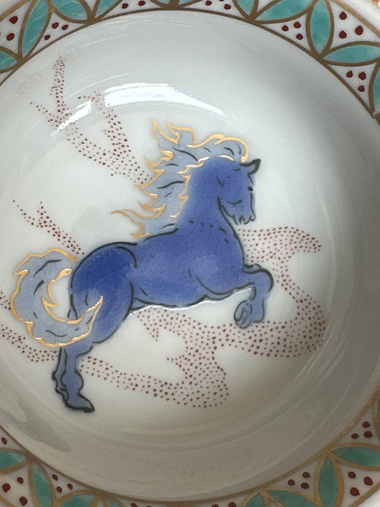 Kutani Kitayama Sake Cup Pair — Dragon & Fire Horse, Aka-e