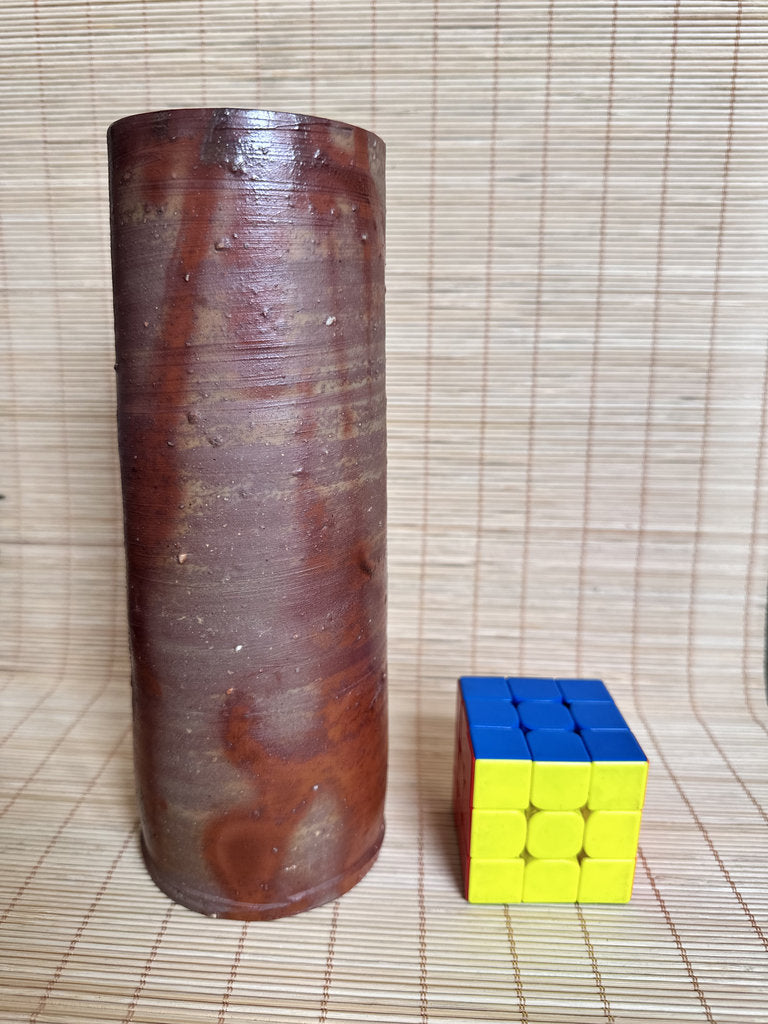 Japanese Bizen Ware Ikebana Vase | Hidasuki Scarlet Cord | Cylinder Hanaire | Goma Fire Marks | Wood-Fired Yakishime | Wabi-Sabi Flower Vase