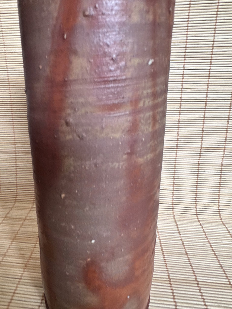Japanese Bizen Ware Ikebana Vase | Hidasuki Scarlet Cord | Cylinder Hanaire | Goma Fire Marks | Wood-Fired Yakishime | Wabi-Sabi Flower Vase