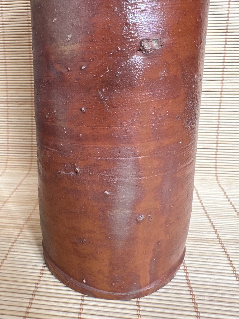 Japanese Bizen Ware Ikebana Vase | Hidasuki Scarlet Cord | Cylinder Hanaire | Goma Fire Marks | Wood-Fired Yakishime | Wabi-Sabi Flower Vase