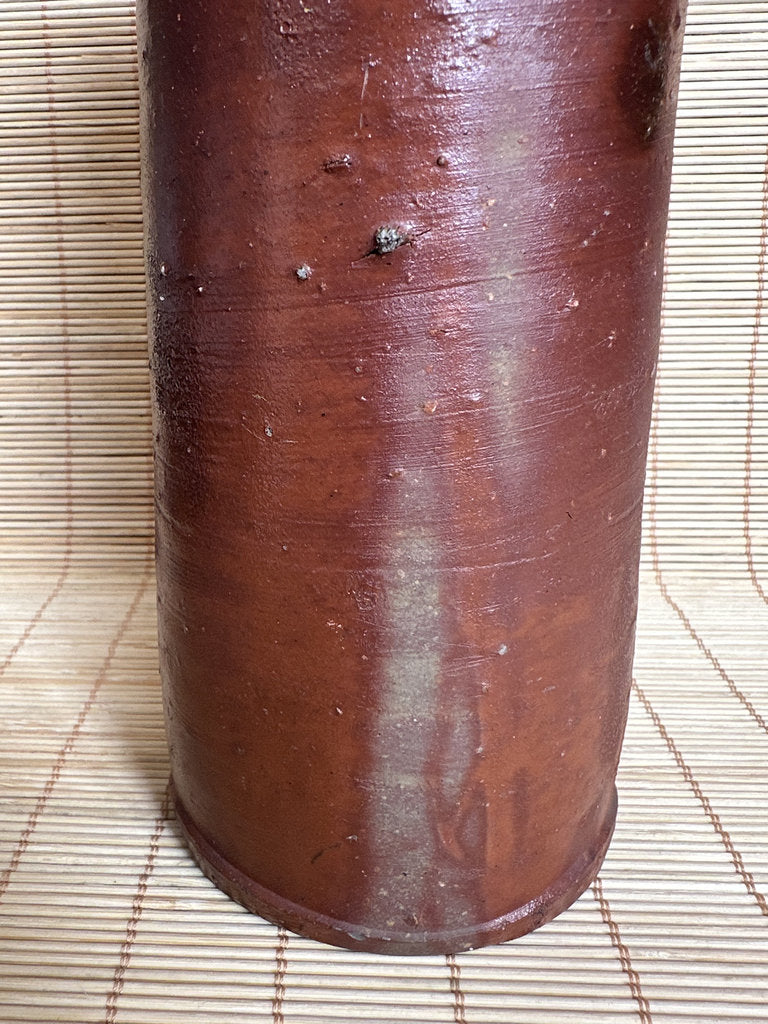 Japanese Bizen Ware Ikebana Vase | Hidasuki Scarlet Cord | Cylinder Hanaire | Goma Fire Marks | Wood-Fired Yakishime | Wabi-Sabi Flower Vase