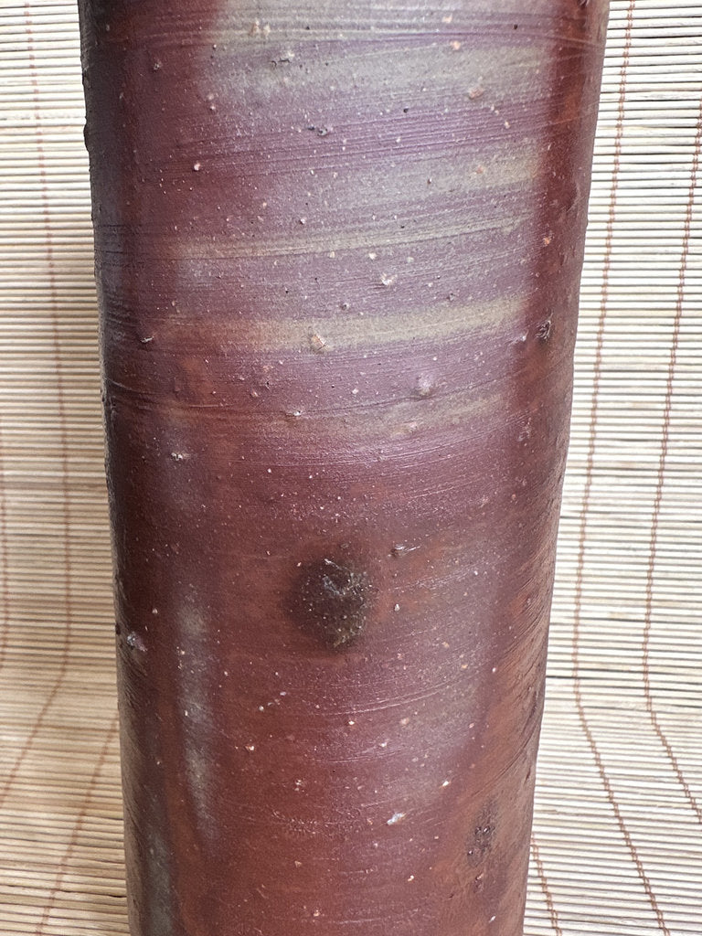 Japanese Bizen Ware Ikebana Vase | Hidasuki Scarlet Cord | Cylinder Hanaire | Goma Fire Marks | Wood-Fired Yakishime | Wabi-Sabi Flower Vase