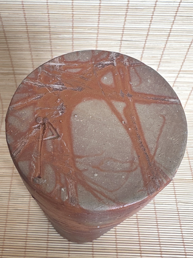 Japanese Bizen Ware Ikebana Vase | Hidasuki Scarlet Cord | Cylinder Hanaire | Goma Fire Marks | Wood-Fired Yakishime | Wabi-Sabi Flower Vase