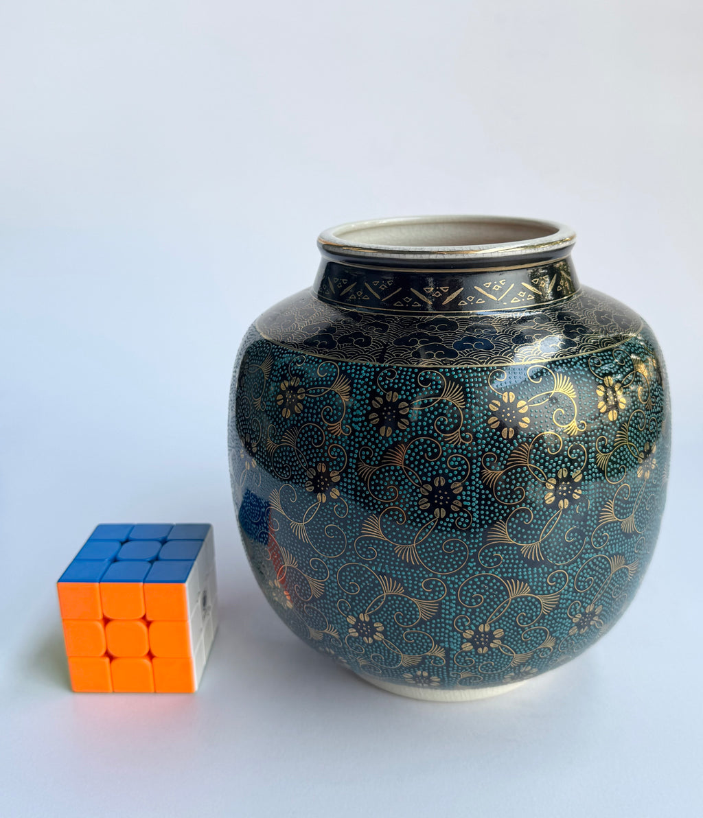 Vintage Kutani Blue Brocade Vase