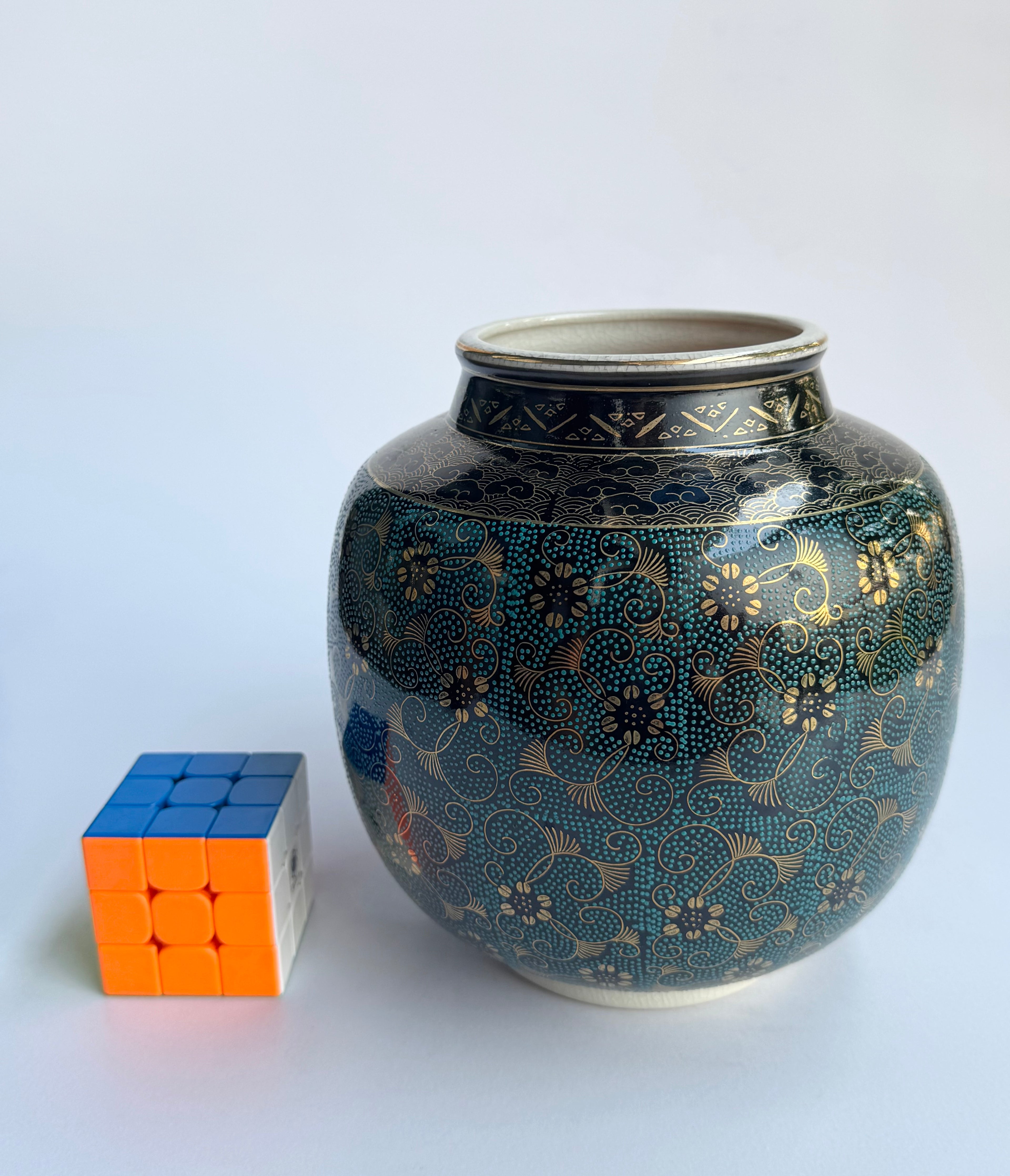 Vintage Kutani Blue Brocade Vase
