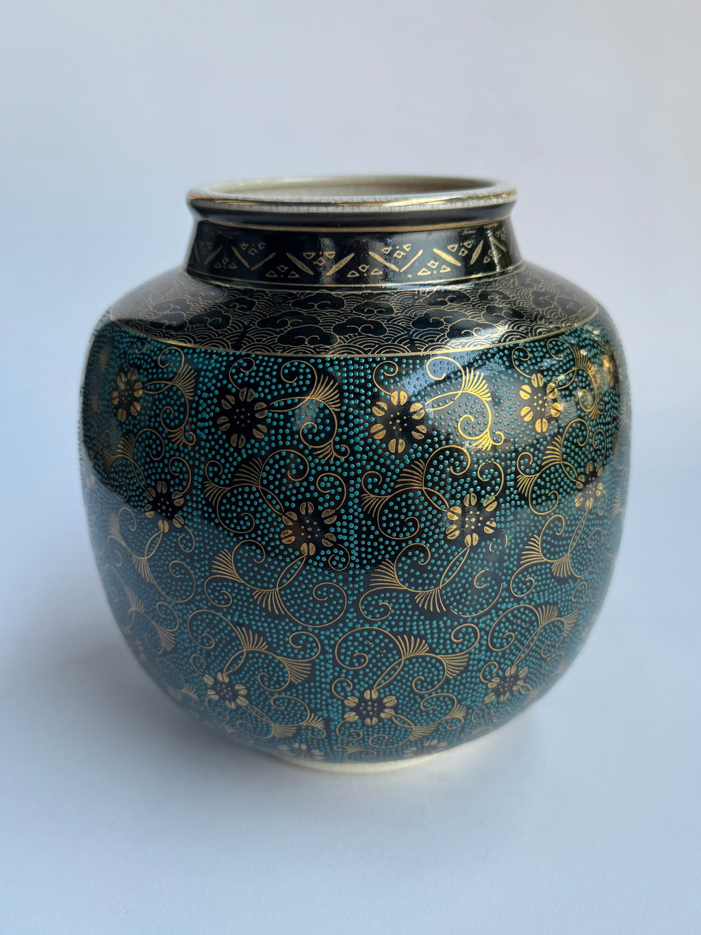 Vintage Kutani Blue Brocade Vase
