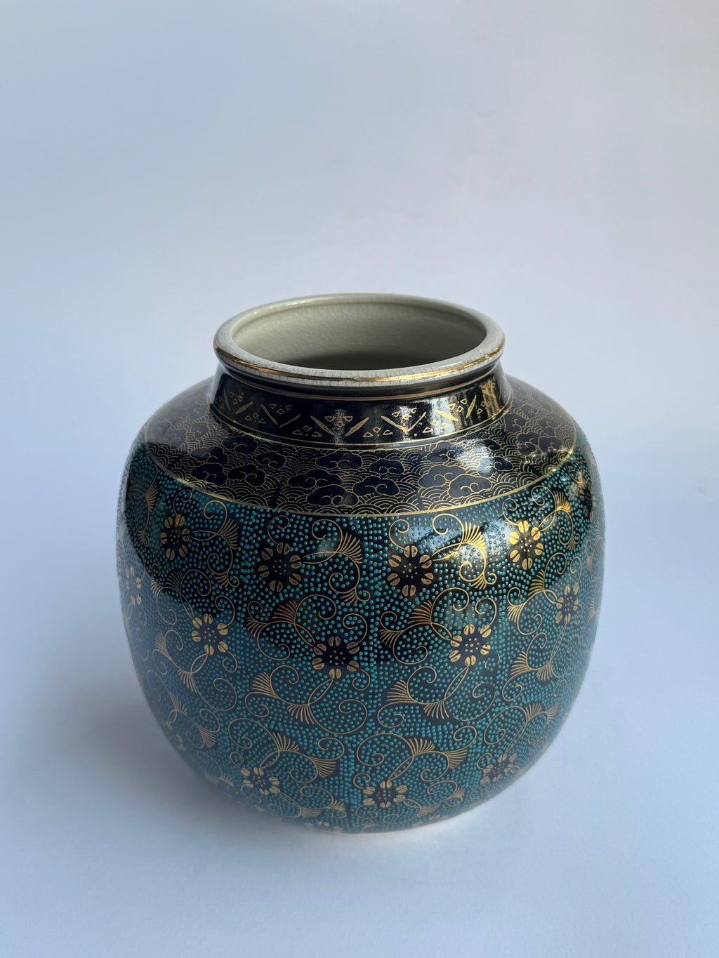 Vintage Kutani Blue Brocade Vase
