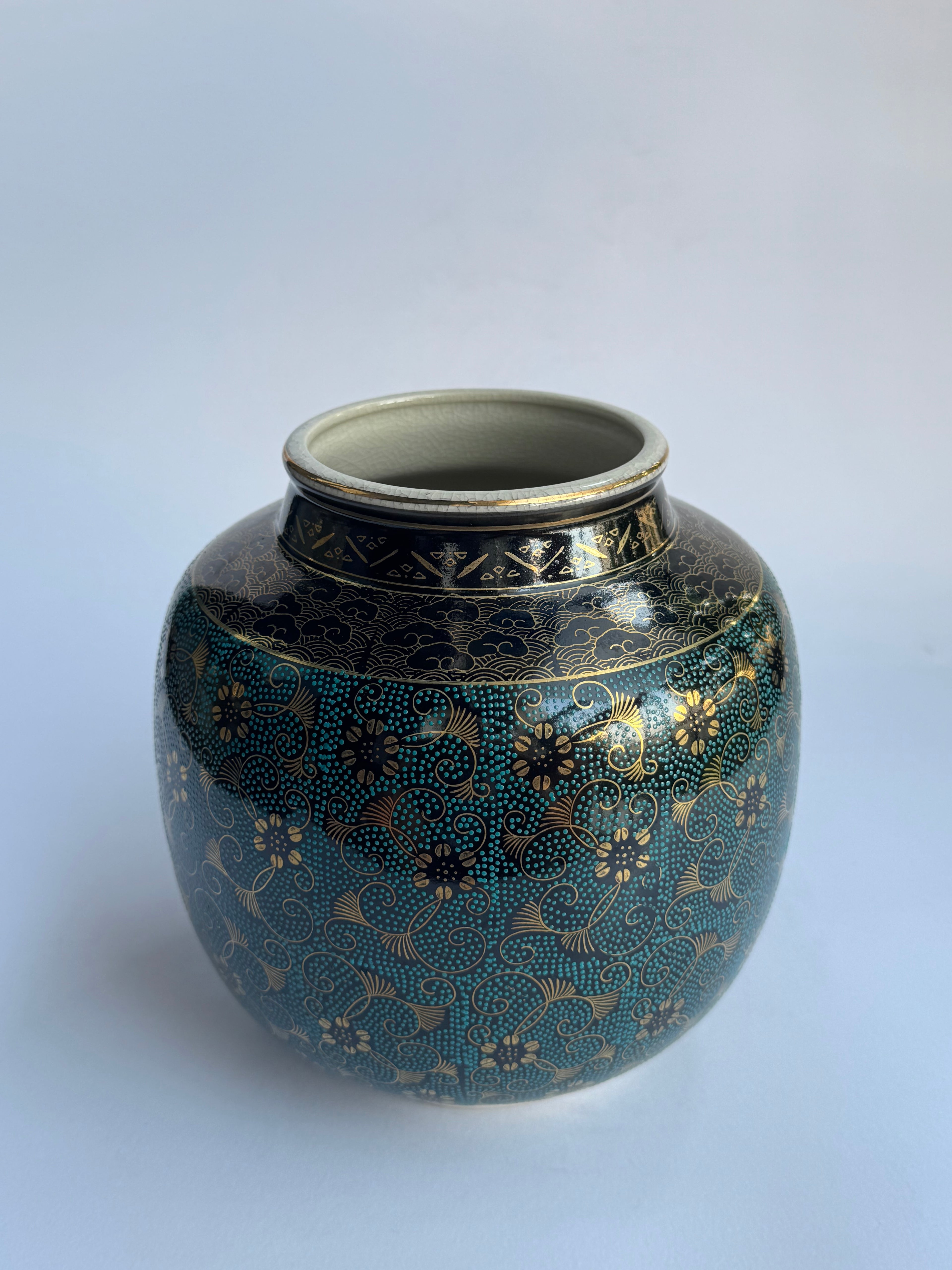Vintage Kutani Blue Brocade Vase