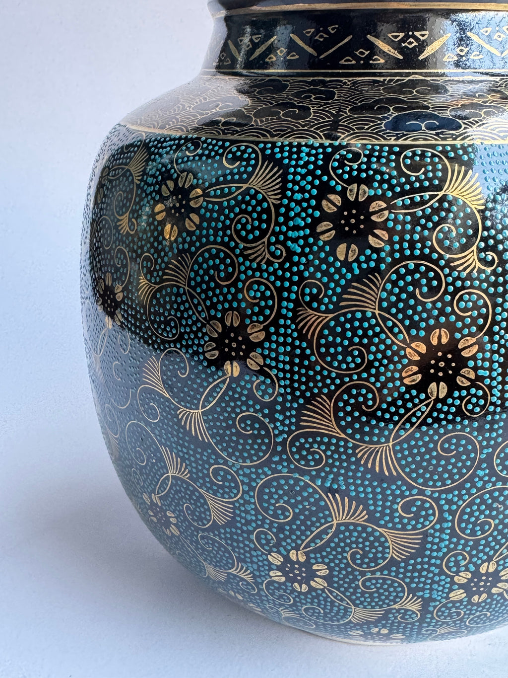 Vintage Kutani Blue Brocade Vase