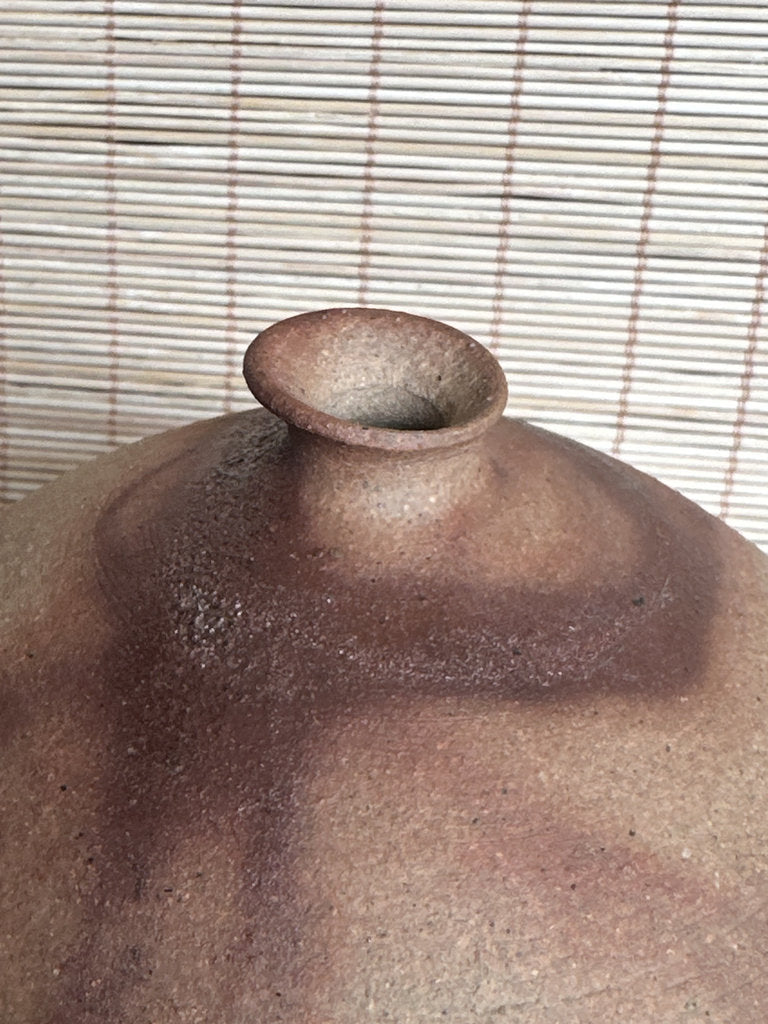 Japanese Moon Jar Vase | Yakishime Hidasuki Scarlet | Shigaraki Style | Six Ancient Kilns | Wabi-Sabi Tsubo | Wood-Fired Stoneware | Display Vase