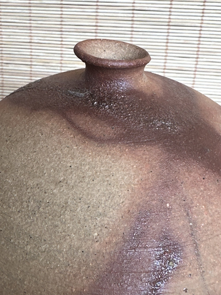 Japanese Moon Jar Vase | Yakishime Hidasuki Scarlet | Shigaraki Style | Six Ancient Kilns | Wabi-Sabi Tsubo | Wood-Fired Stoneware | Display Vase