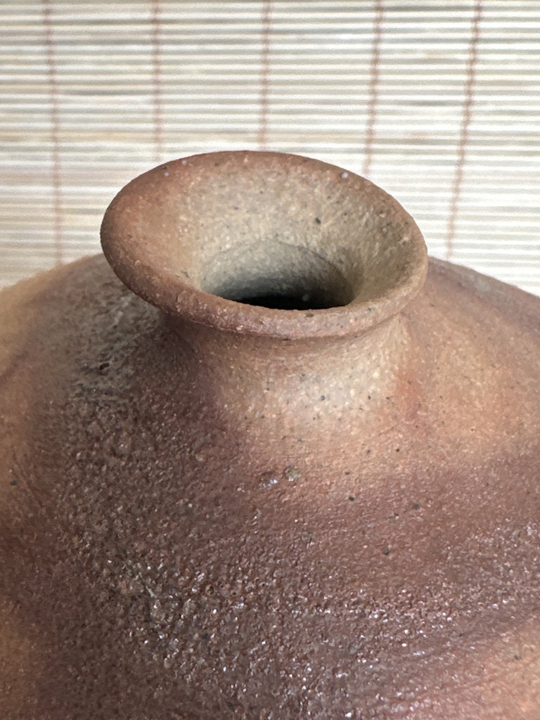 Japanese Moon Jar Vase | Yakishime Hidasuki Scarlet | Shigaraki Style | Six Ancient Kilns | Wabi-Sabi Tsubo | Wood-Fired Stoneware | Display Vase