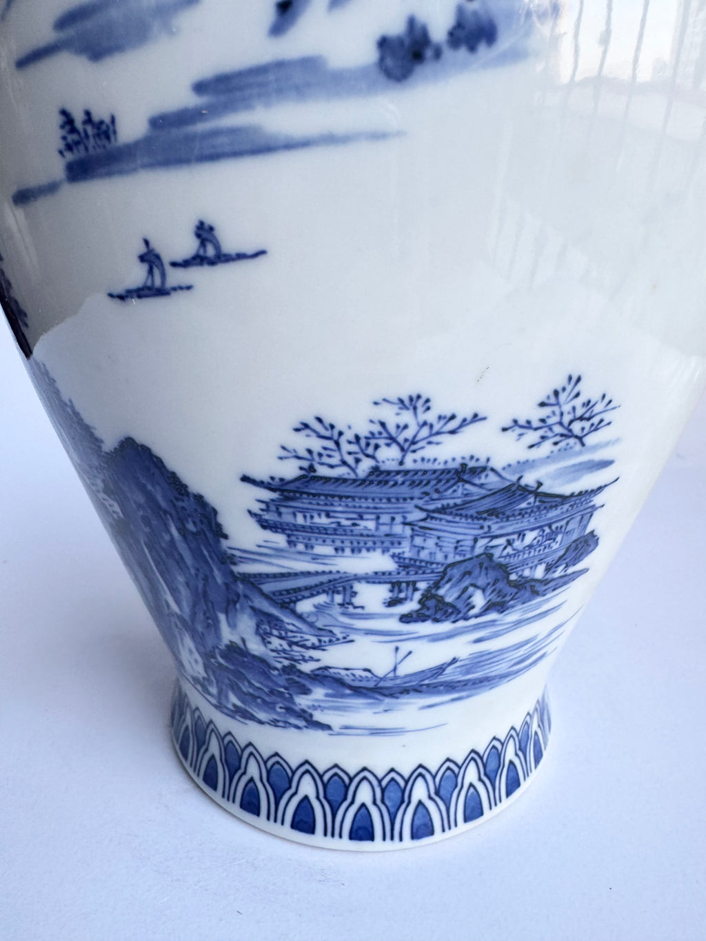 Arita Blue-and-White Landscape Vase . Hand-Painted Japanese Porcelain