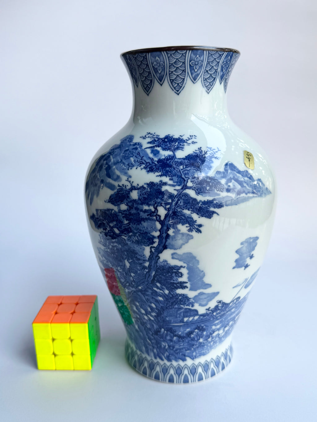 Arita Blue & White Landscape Vase – Hand-Painted Japanese Porcelain (Tall Scenic Mountain Design)